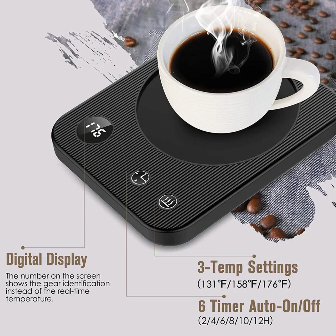 Lesipee Scaldacaffè elettrico con spegnimento automatico per tavolo da ufficio, scaldabagno a 3 temperature, scalda bevande per cacao, regali di compleanno