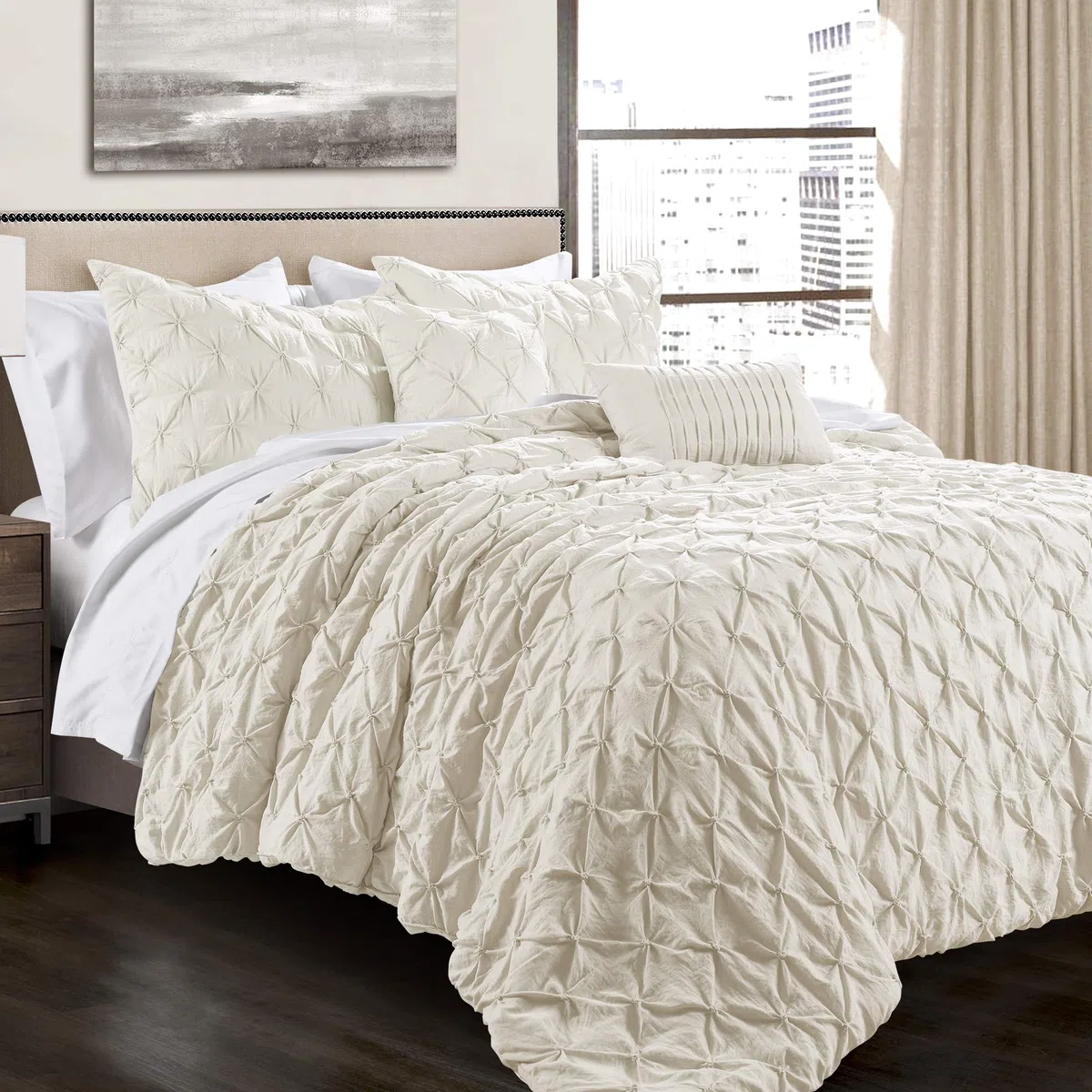 Lush Decor Lush Décor Ravello Pintuck 5 Piece Comforter Set, Full/Queen, Avorio, Ivory, King