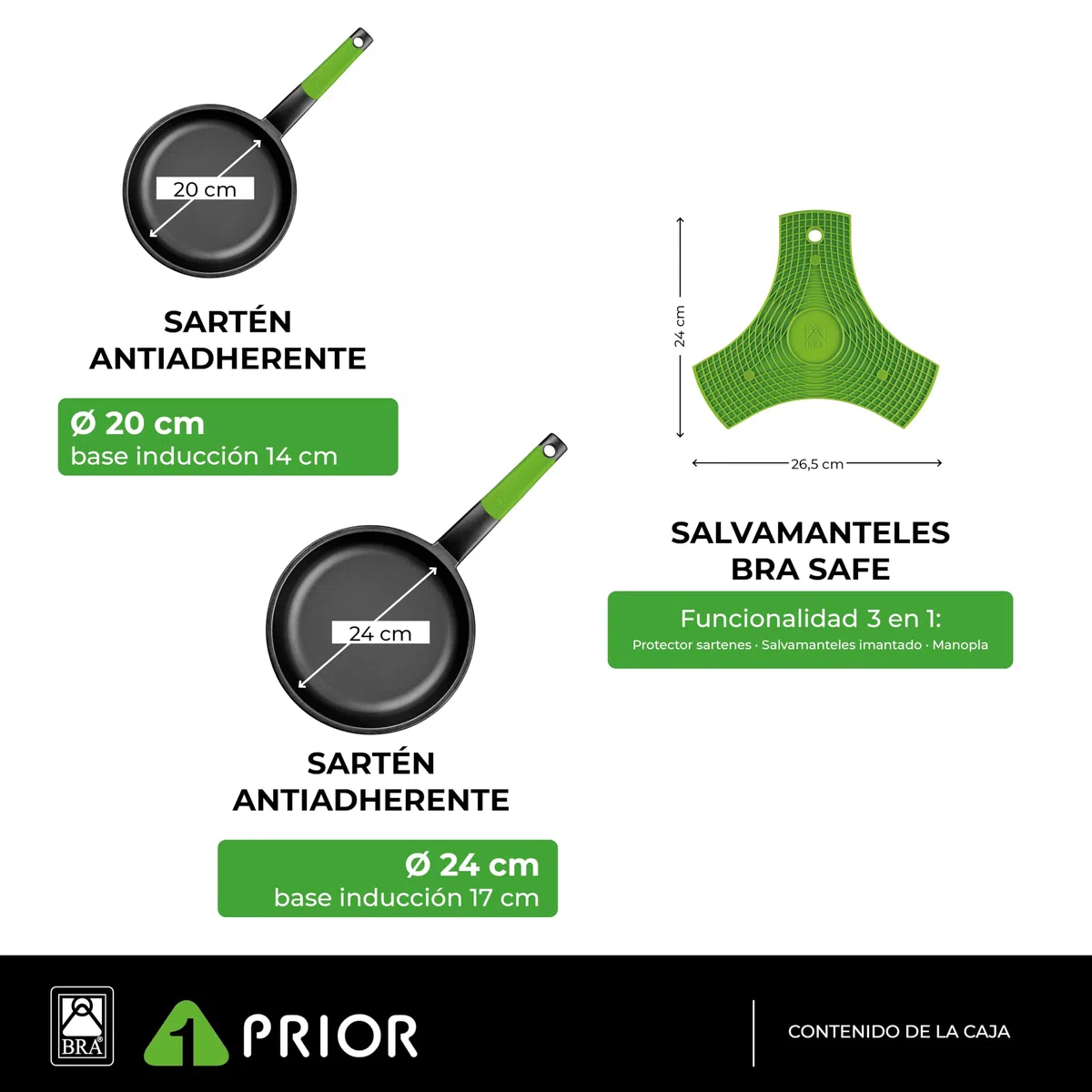 BRA Prior | Set di 2 Padelle, 20-24 cm, di Alluminio fuso + 1 bra safe