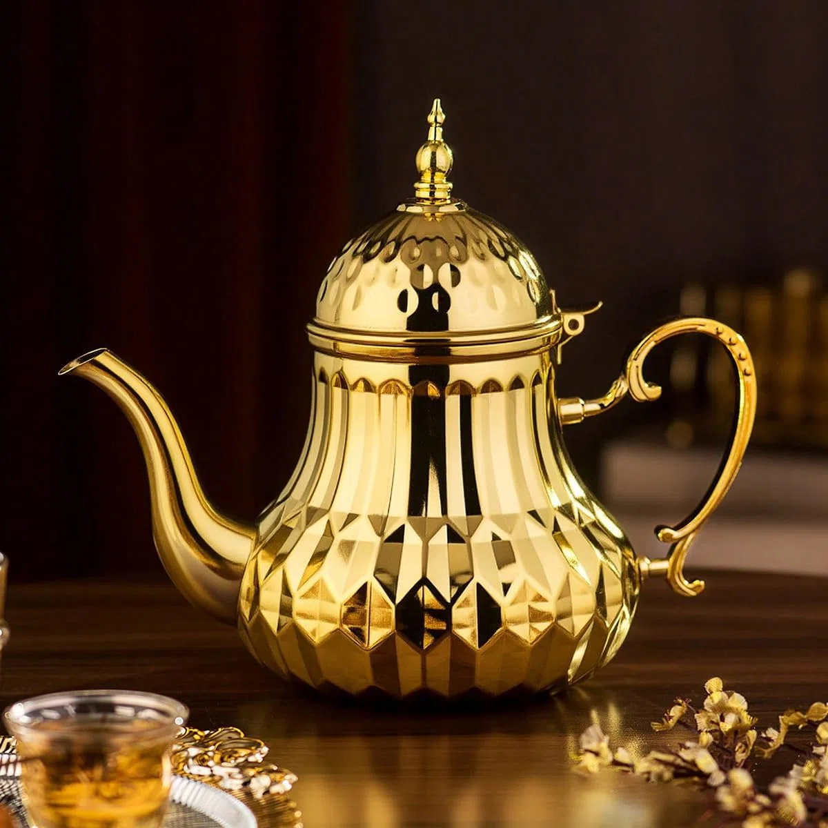 Teiera marocchina 1,4 l, stile arabo, acciaio inossidabile, marocchino, tradizionale, stile religioso Teapot(oro)