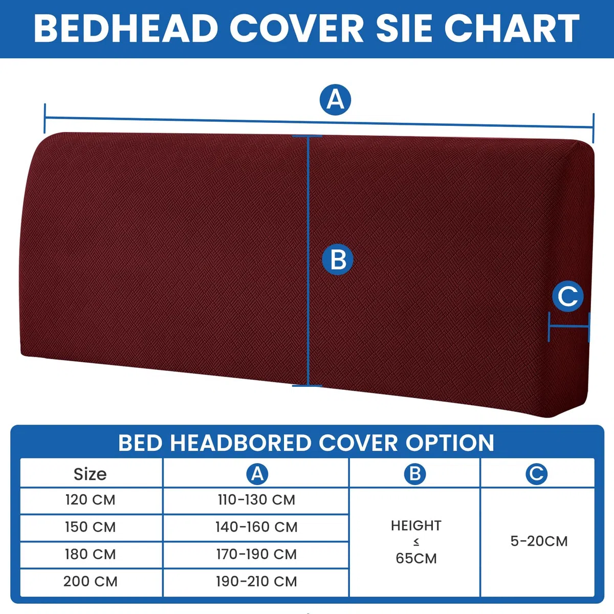 YSTELLAA Natale Copri Testata Letto Matrimoniale, 180CM, Coprispalliera Letto Elasticizzata, Universale Copri Testiera Letto Matrimoniale Lavabile, Headboard Cover Antipolvere, Bordeaux