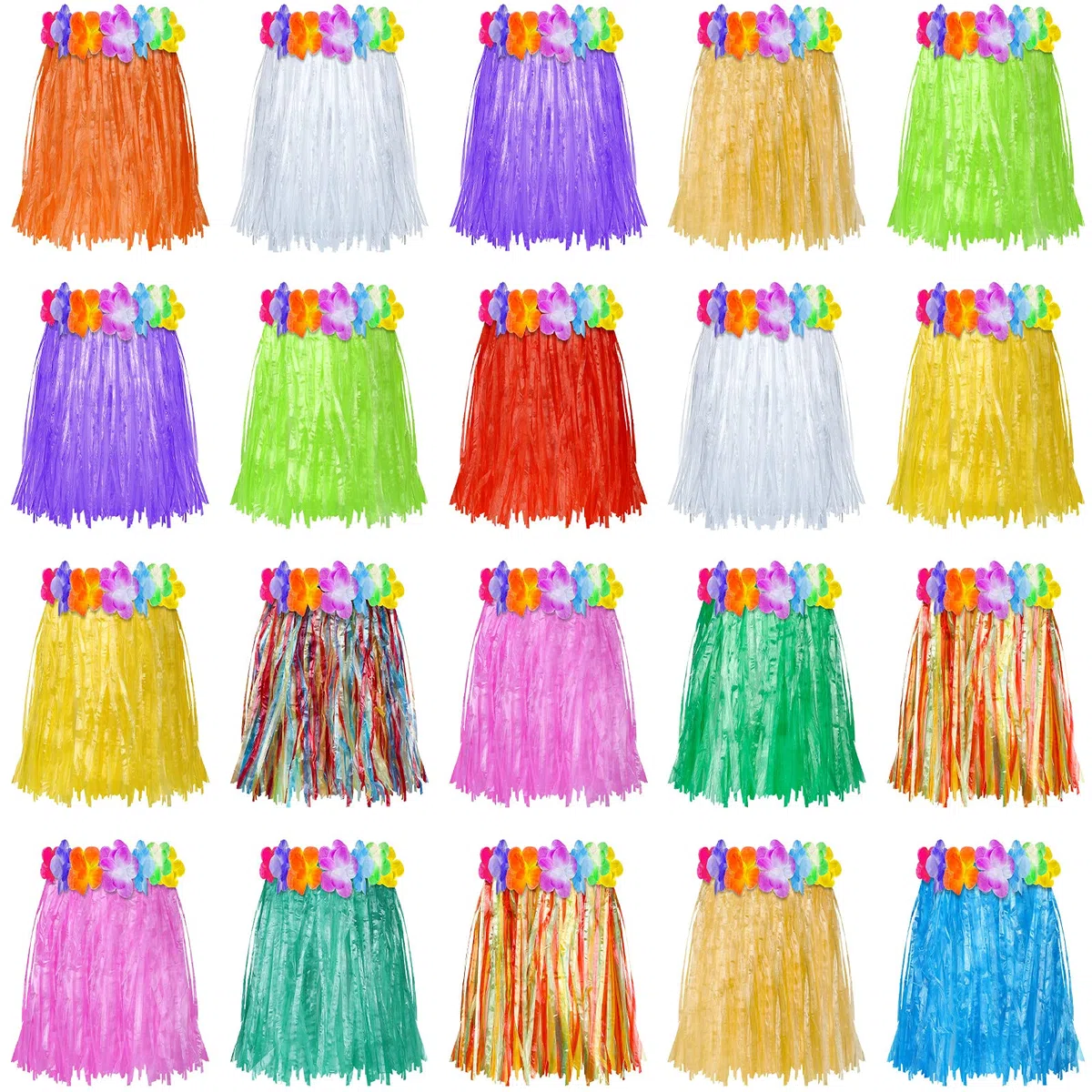 Sumind 20 Pezzi Gonne Hula Luau Hawaiian Gonne di Erba per Bambini Hula per Bambini Festa Luau, Festa di Compleanno a Tema, 30, 48 cm
