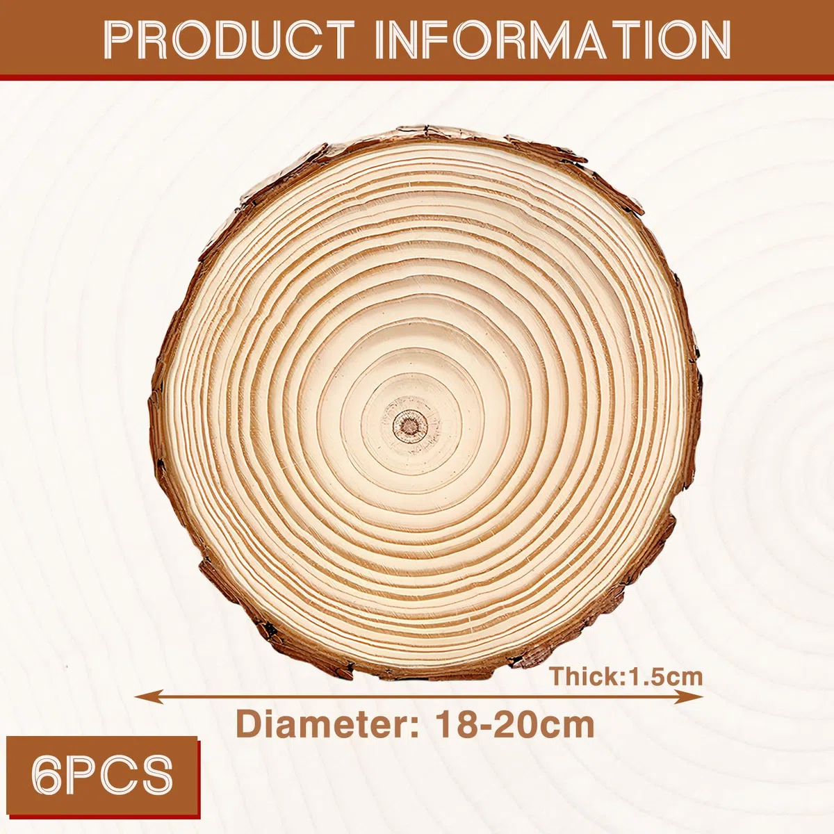 Dischi Legno Grezzo, 6 Pezzi Dischetti Legno Grezzo Legno Da Decorare Diametro 18-20cm, Cerchi Legno Tondo Grezzi Senza Buco, Fette Di Legno Con Corteccia per Fai Da Te, Matrimoni, Natale Decorazioni