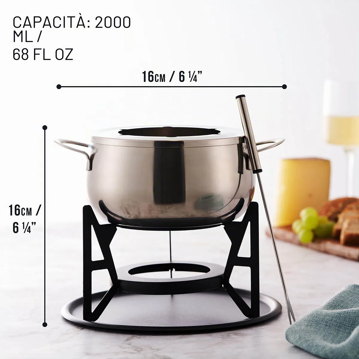 OS Oak & Steel ENGLAND Set da 10 Pezzi per Fonduta Bourguignonne in Argento con Pentole in Acciaio Inossidabile e Confezione Regalo di Design Raffinato
