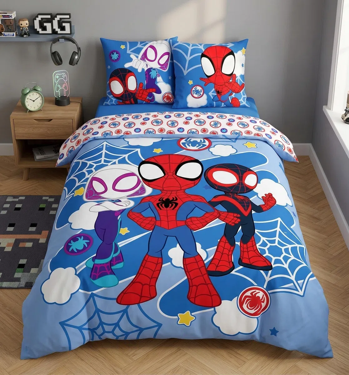 Brandmac Parure da letto Spidey 100% cotone, copripiumino Spiderman 140 x 200 cm + federa 65 x 65 cm (2 pezzi, cotone)