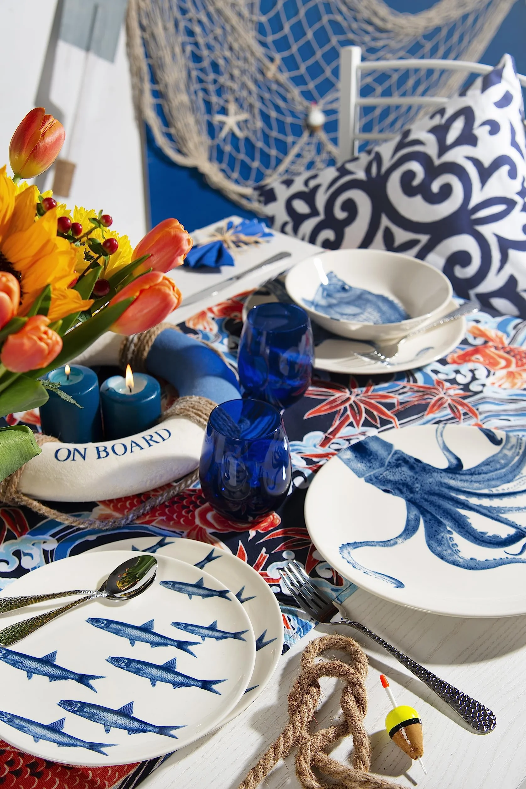 Excelsa Flore et Faune Set Posto Tavola: 3 Piatti, Ceramica