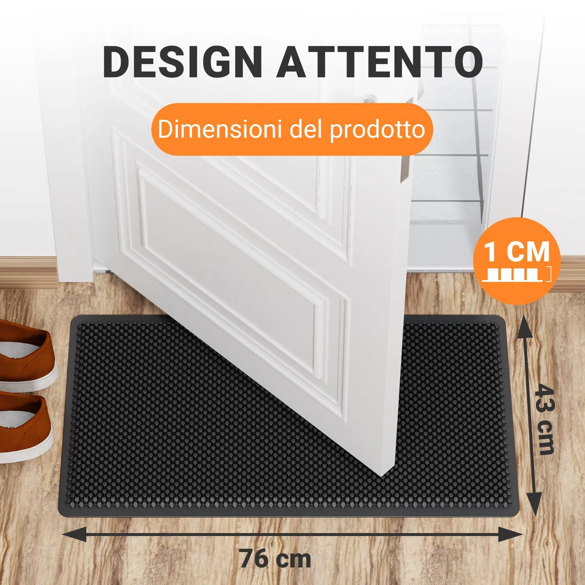 Fowooyeen Zerbino Ingresso, Tappeto Lavabile, Tappetino Entrata Asciugapassi Antiscivolo per Interni ed Esterni, Casa e Ufficio, Silicone Resistente - 43x76 cm, Nero