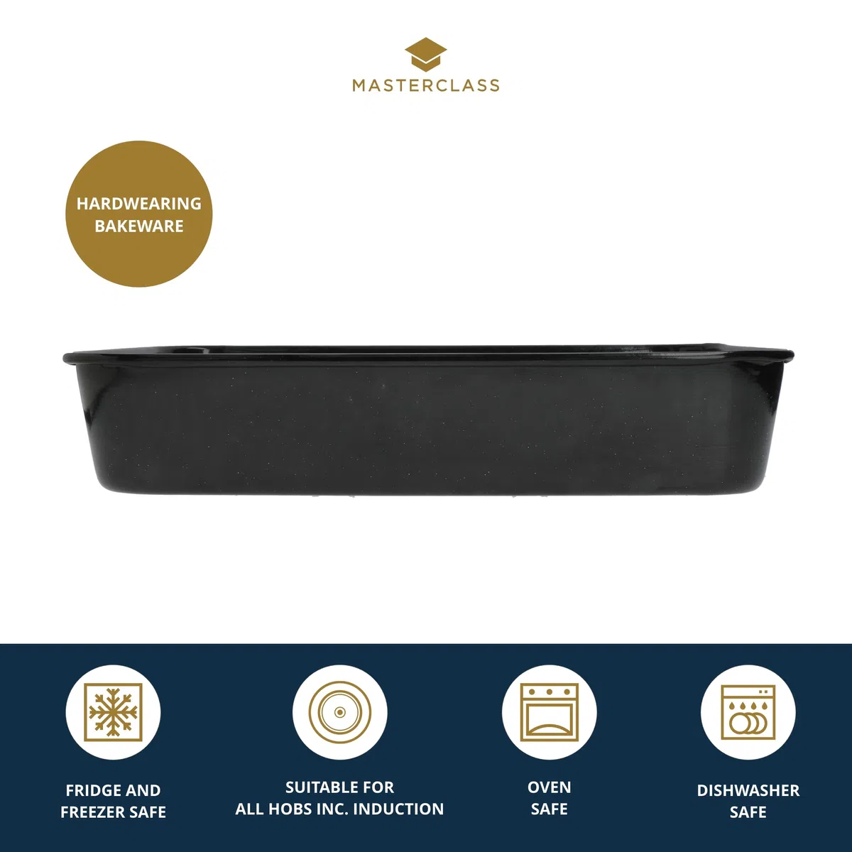 MasterClass Teglia per arrostire in smalto vitreo, acciaio da 1 mm a prova di induzione con rivestimento antigraffio, grande 40 x 28 cm (15,5 x 11''), nero