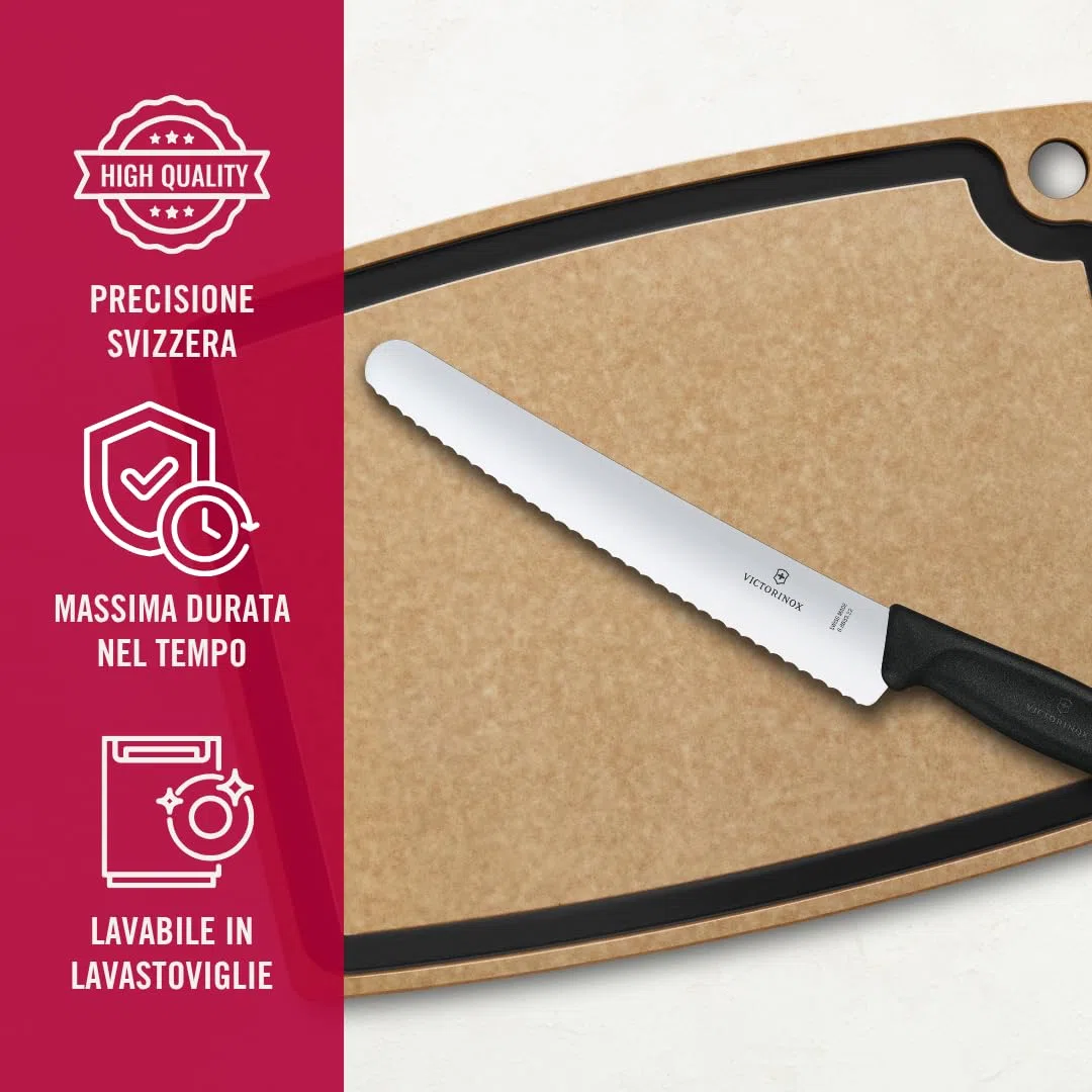 Victorinox Swiss Classic, coltello da pane con lama seghettata e punta stondata, in acciaio inox, nero