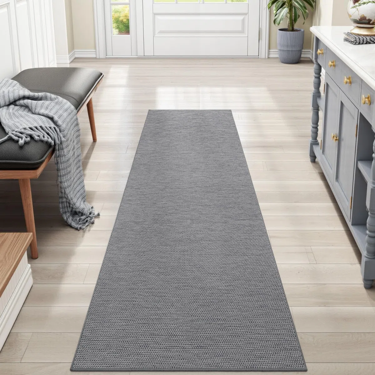 DEXI Tappeto Cucina Antiscivolo Lavabile 43 x 150 cm, Lungo Passatoia Corridoio Assorbente, Rimozione Della Polvere, Tappeti Runner Facile da Pulire per Ingresso, Lavanderia, Grigio