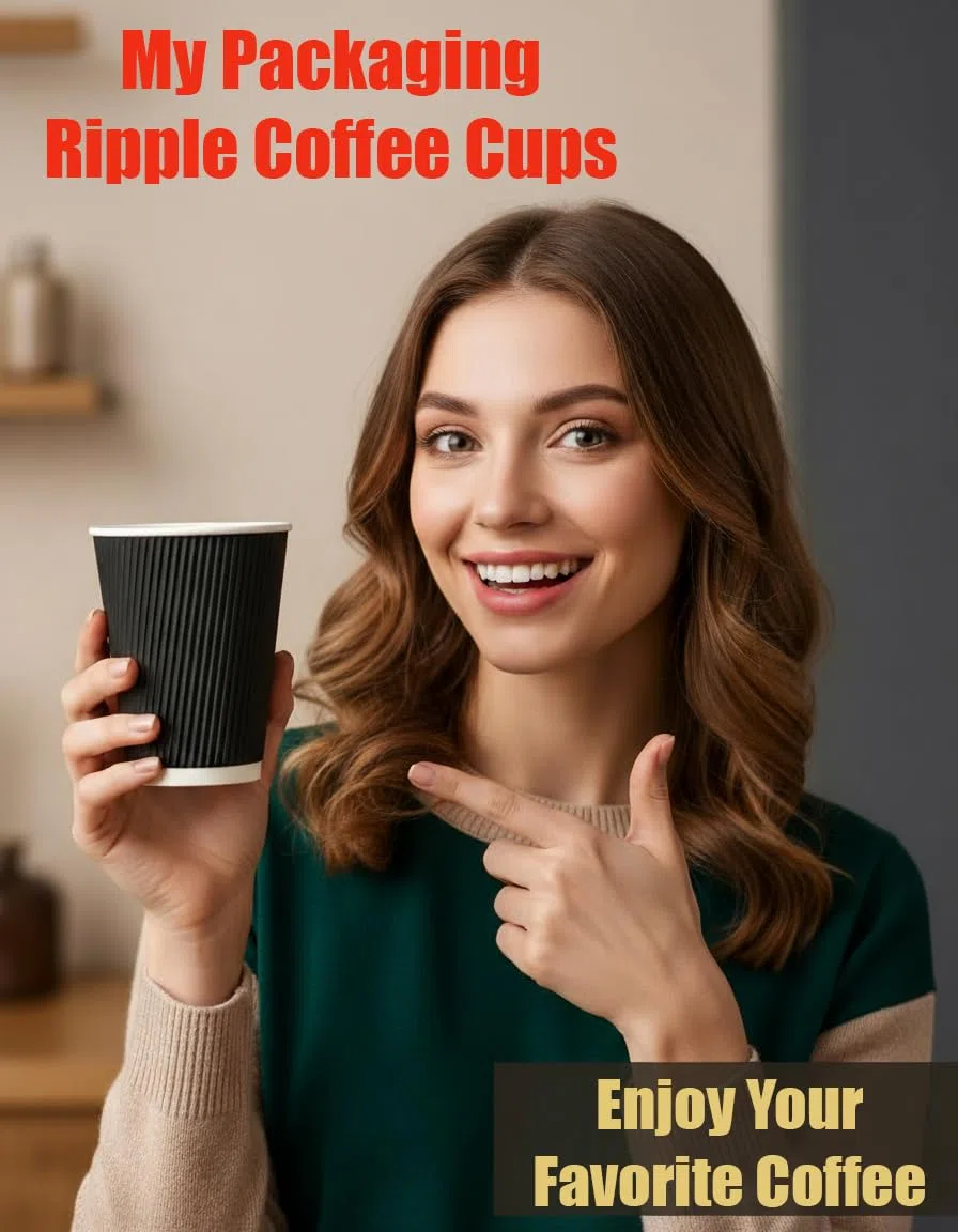 Tazze da caffè usa e getta nere ondulate da 350 ml, isolate, a tripla parete, per bevande calde, da asporto, confezione da 50