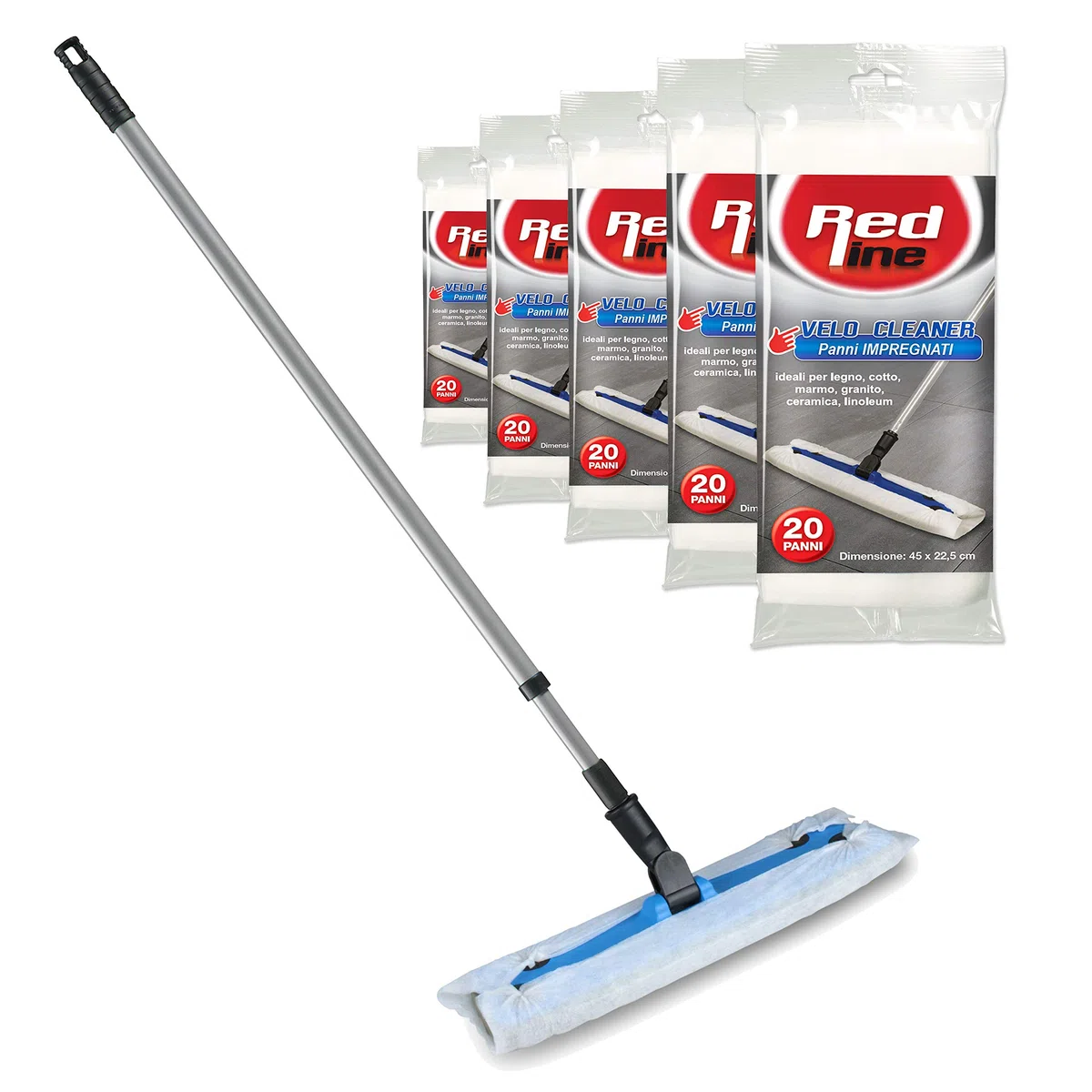 I.P.P.A. Set per la Pulizia del Pavimento. Base 39,5 cm x 11 cm, Manico allungabile 130 cm e 100 Panni Velo elettrostatici impregnati (45 cm x 22 cm). Compatibile con i sistemi swiffer.
