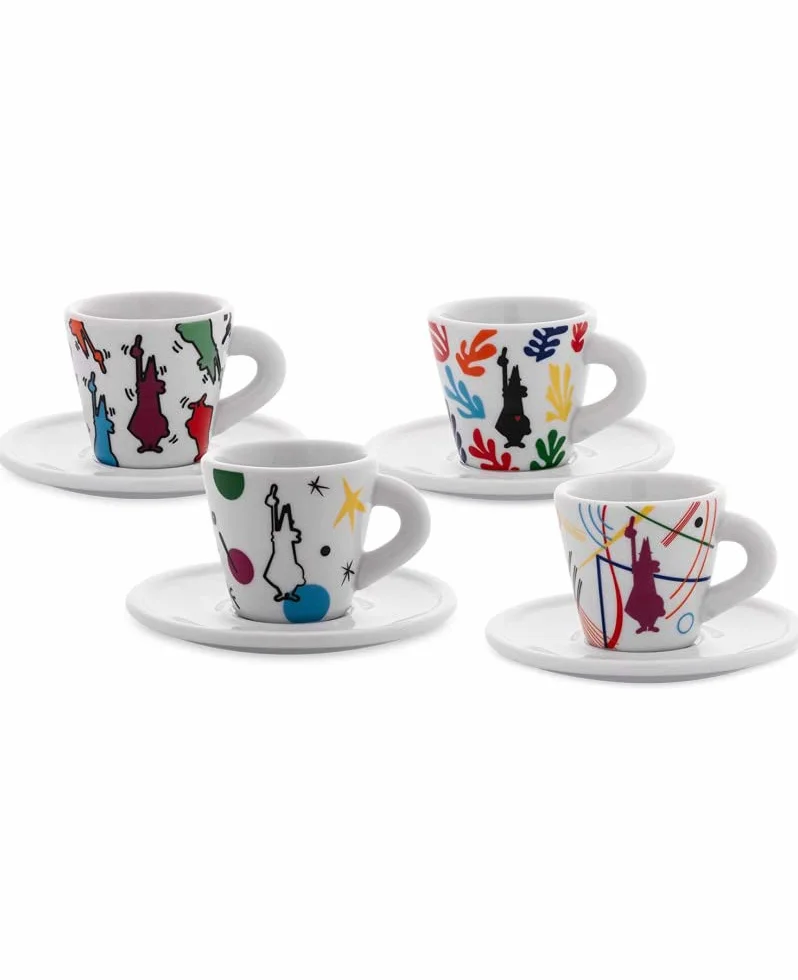 Bialetti Set 4 Tazzine Con Piattino Espresso Arte