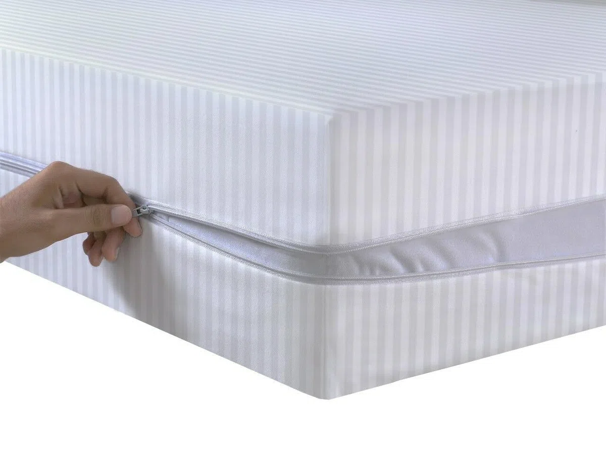 Coprimaterasso in raso con cerniera, doppio lato, chiusura con cerniera, copertura completa anti cimici, profondità 30 cm, con cerniera (bianco, super king size)