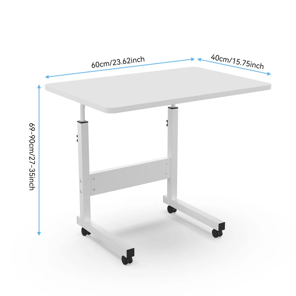 Tavolo Rotante per Divano Letto, 60x40cm Scrivania per Laptop, Tavolino da Laptop Scrivania Mobile Regolabile in Altezza 62-85cm per PC per Tablet Cellulare, Tavolino Portatile con Ruote, Bianco