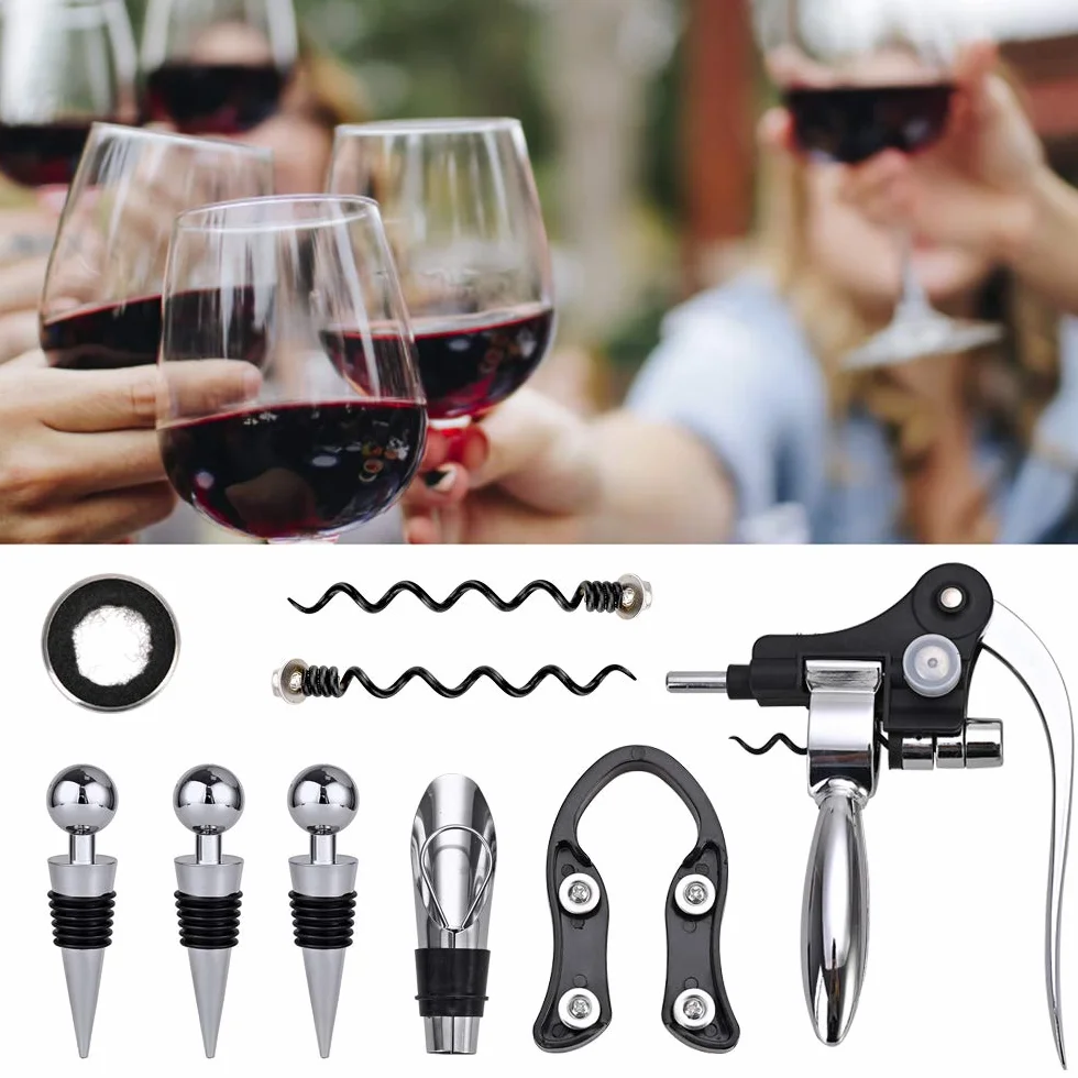 faburo Set Apribottiglie, 9PZ Cavatappi Manuale Cavatappi a Coniglio Kit Accessori per Vino Aeratore Versatori da Vino con Confezione Regalo di Fascia Alta