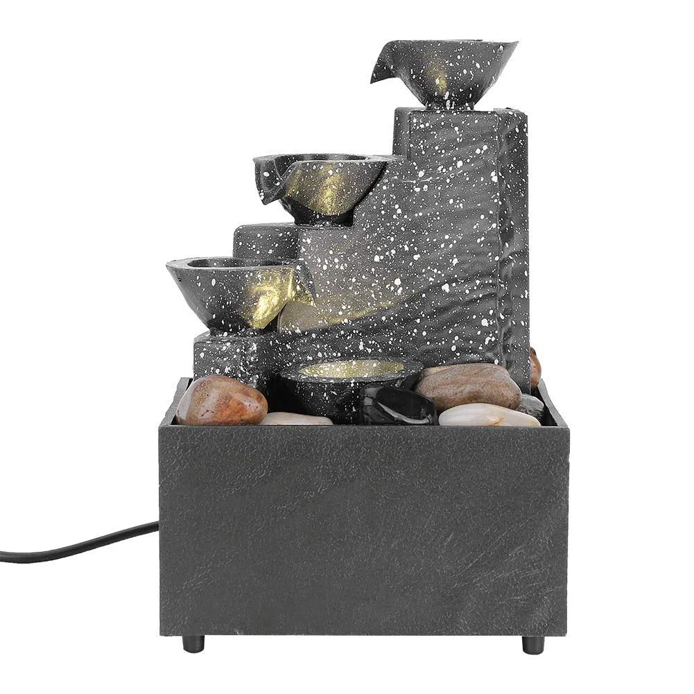 Fontana Zen da Interno d'acqua da tavolo,USB cascata LED a 3 livelli,Ornamenti Feng Shui per interni Suono dell'acqua calmante e rilassante per la decorazione dell'ufficio