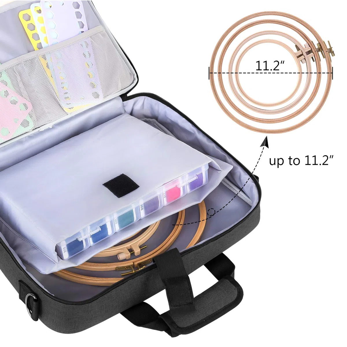 Luxja Borsa per Kit da Ricamo, Filo, Cerchio (Fino a 11.2") e Altri Accessori, Solo Borsa, Nero