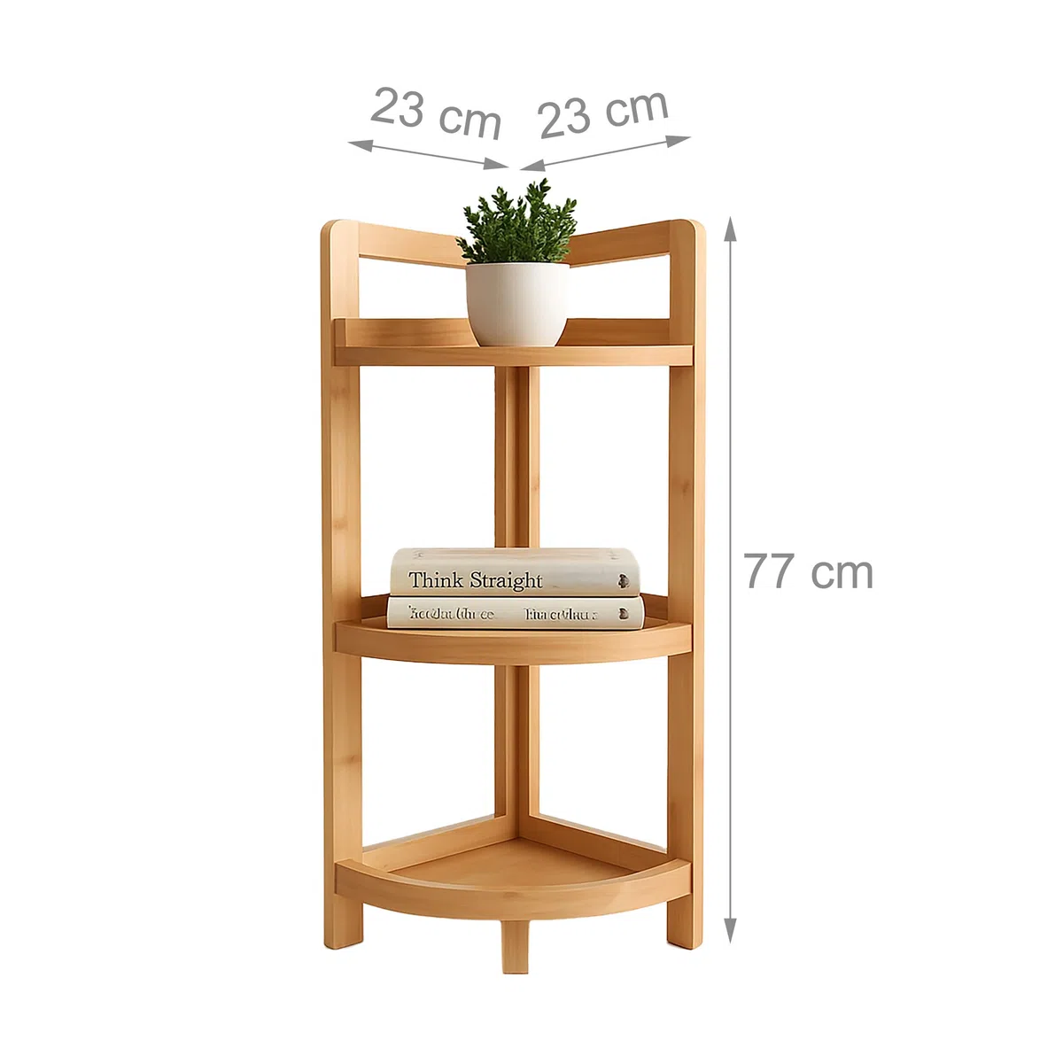 Scaffale angolare Relaxdays in bambù, 3 Ripiani semicircolari, HLP: 77x23x23 cm, scaffale da Bagno e Cucina, Compatto.