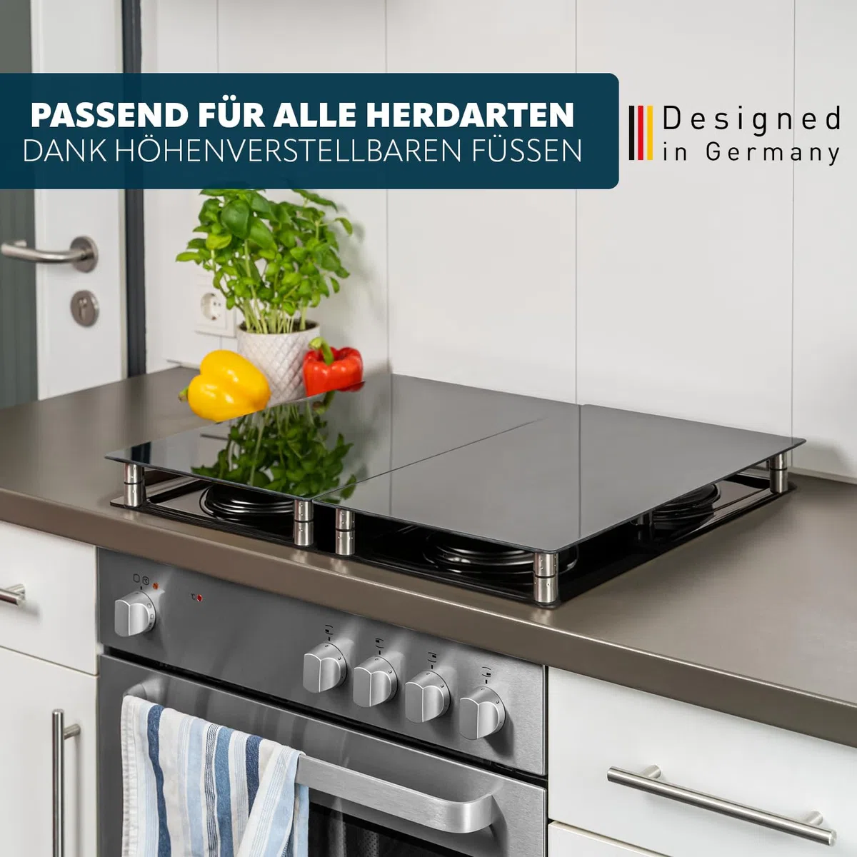 bremermann Set di 2 piastre di copertura per fornelli, in vetro di sicurezza, circa 30 x 6 x 52 cm (larghezza x altezza x profondità), base variabile (nero)