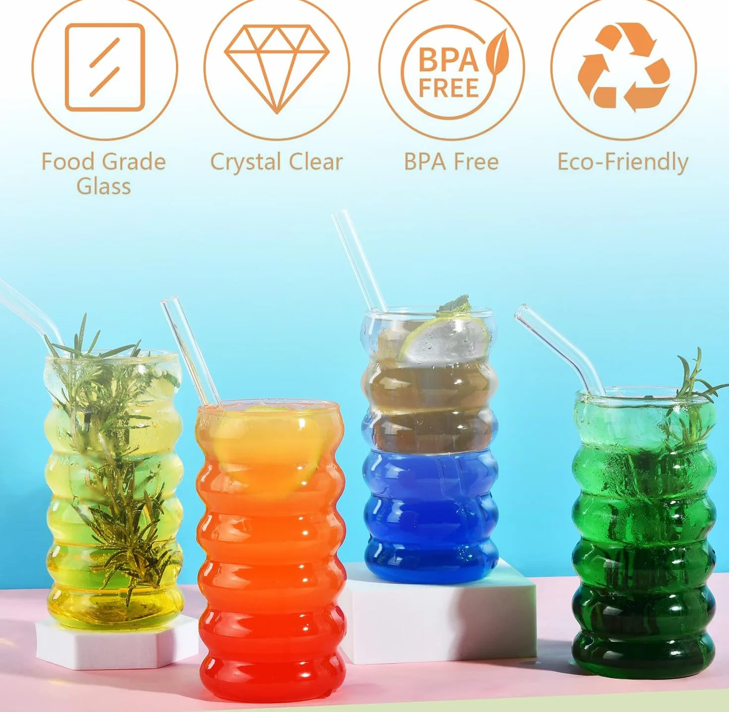 6 bicchieri a bolle da 450 ml, bicchieri da caffè con cannucce di vetro, bicchieri da caffè con pennello, bicchieri da caffè, bicchieri da caffè, bicchieri da acqua e bevande