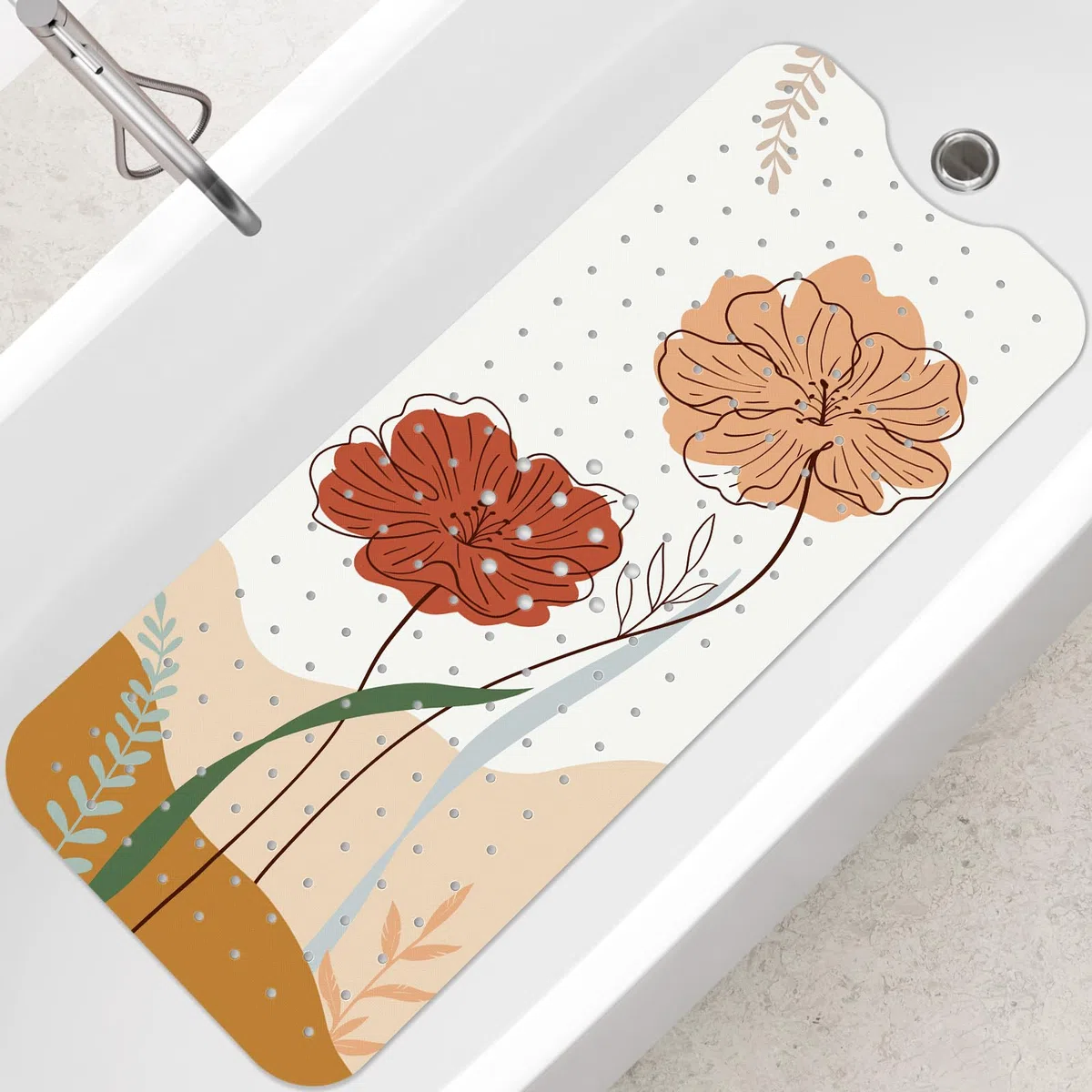 SHUCHING Boho Tappetino Antiscivolo Vasca da Bagno 100x40cm, Tappeto Doccia Antiscivolo Senza BPA, Tappetino Bagno Resistente alla Muffa e Lavabile in Lavatrice