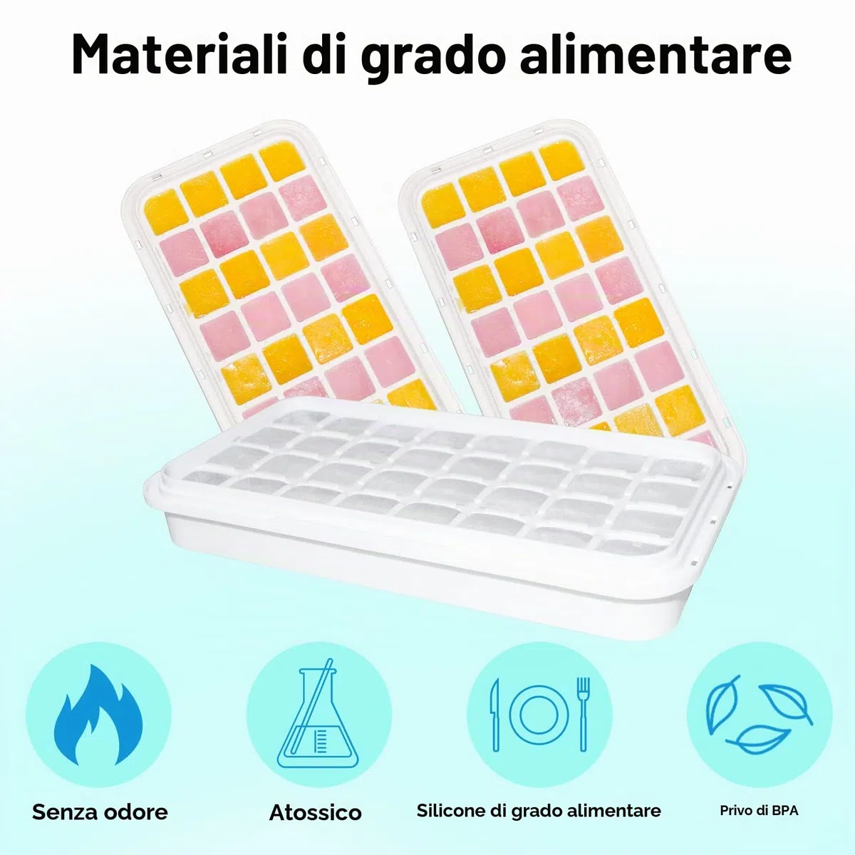 Vassoi per cubetti di ghiaccio per congelatore, con coperchio e bidone