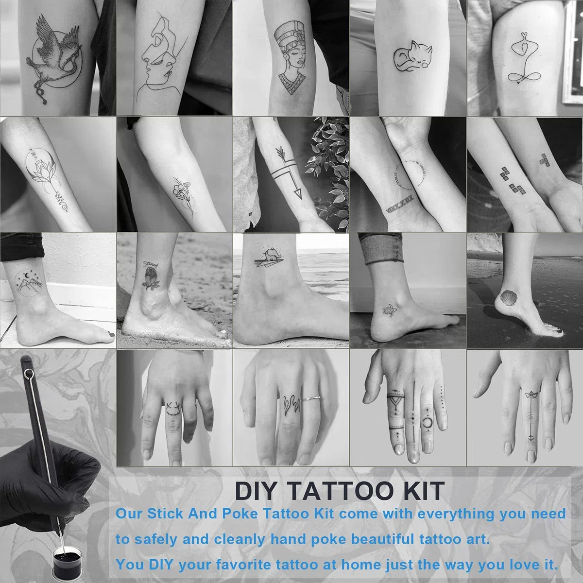 Moricher stick and poke avec encre - hand poke n stick kit DIY practice kit avec aiguille pour débutants kit complet