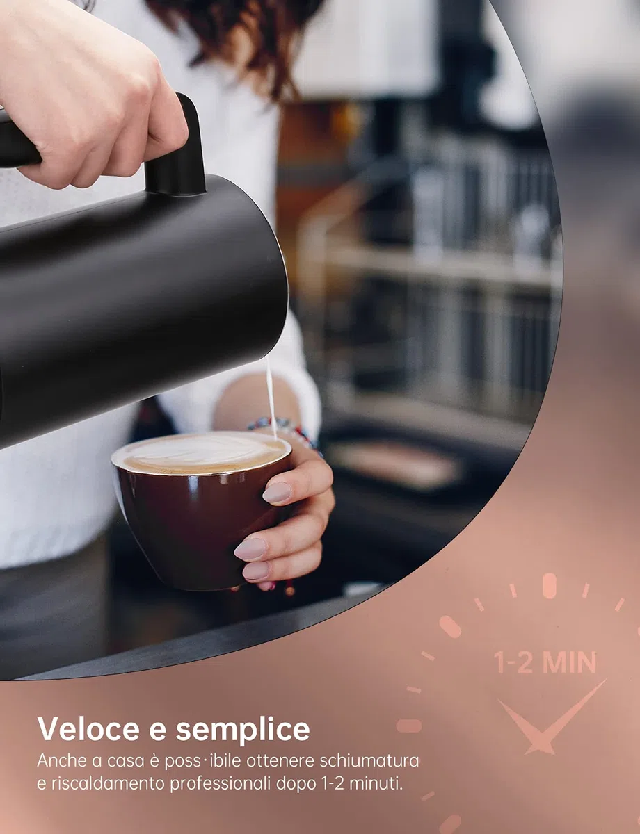 Yissvic Montalatte Elettrico Cappuccino 4 in 1 Schiumatore 600W 300ml Montalatte in Acciaio Inox Rivestimento Antiaderente per Caffè, Latte, Cappuccino, Nero