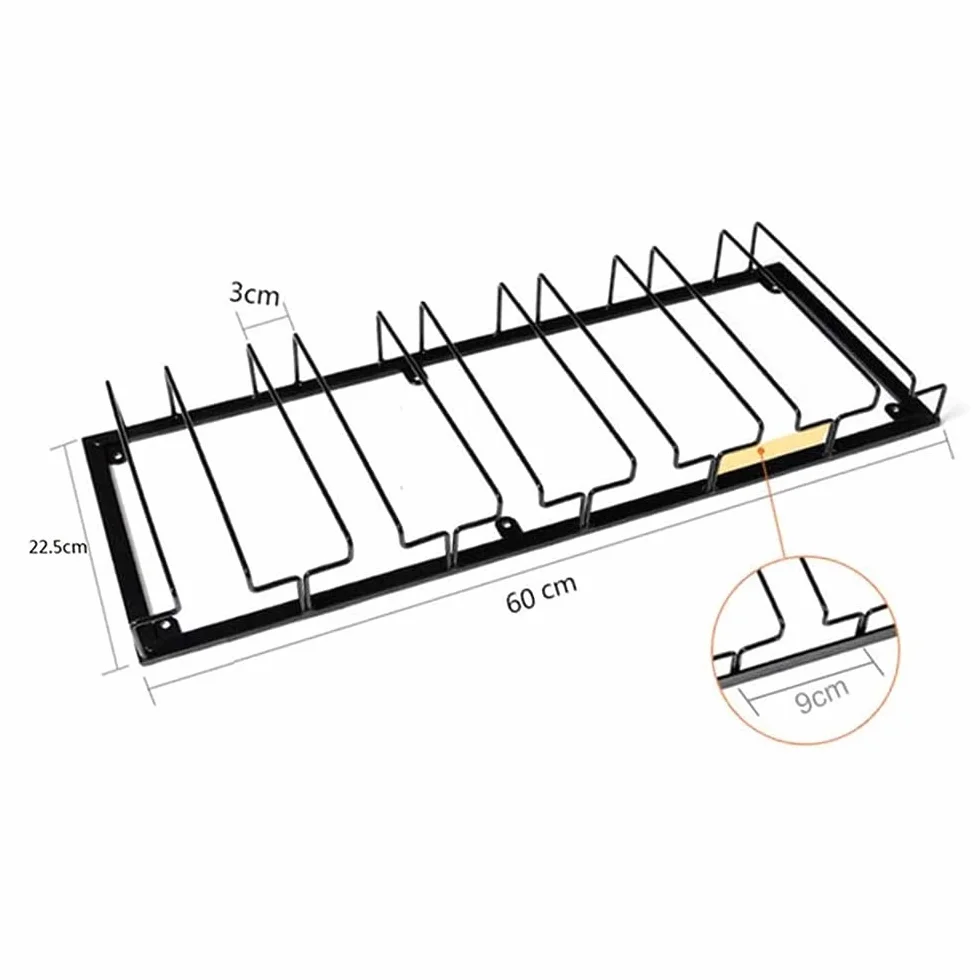 Supporto per bicchiere da vino in metallo con 6 binari, portabicchieri sospeso per cucina da bar (nero)