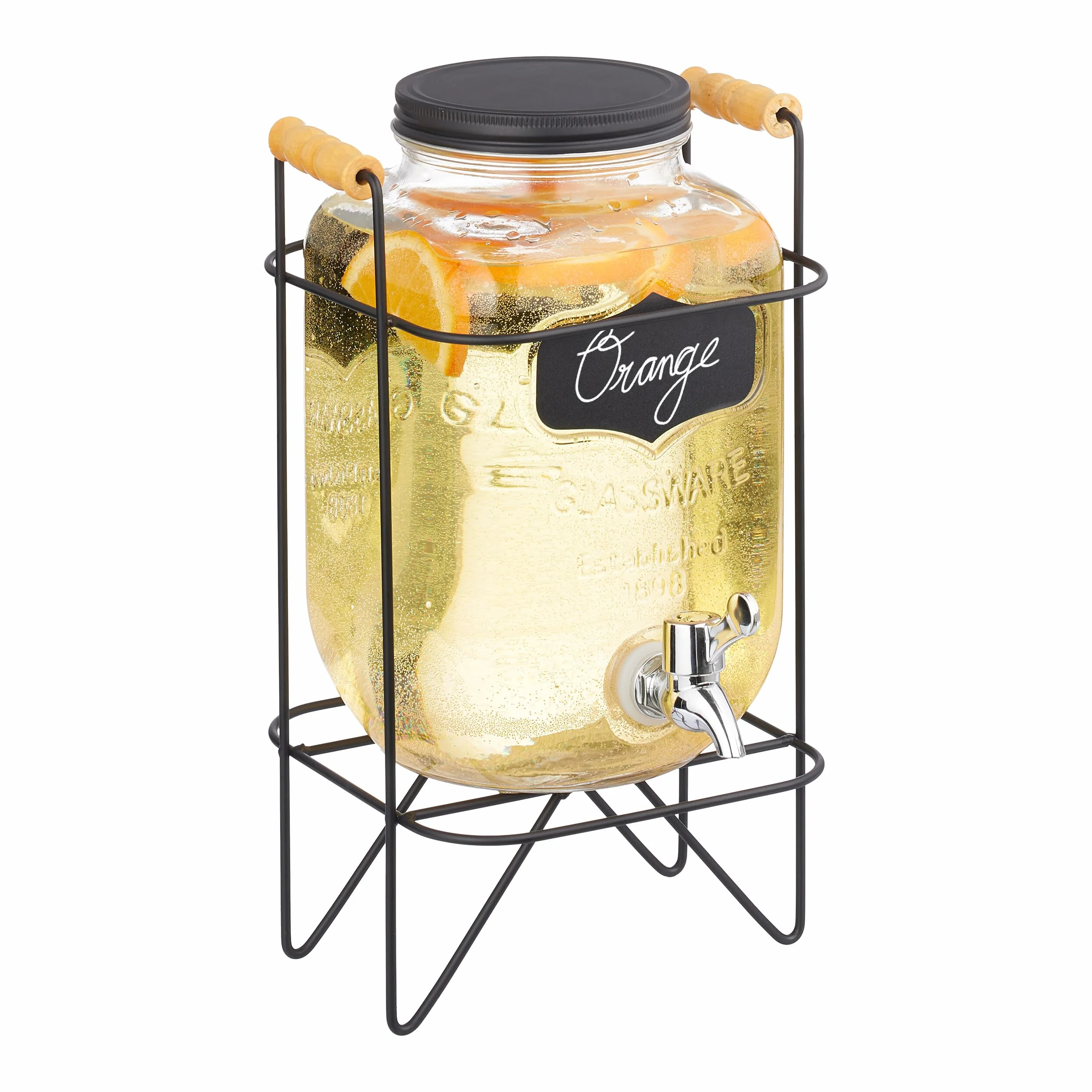 Relaxdays Dispenser in Vetro per Bevande, Erogatore 4 L Rubinetto, Coperchio e Supporto, Distribuitore Acqua e Limonata