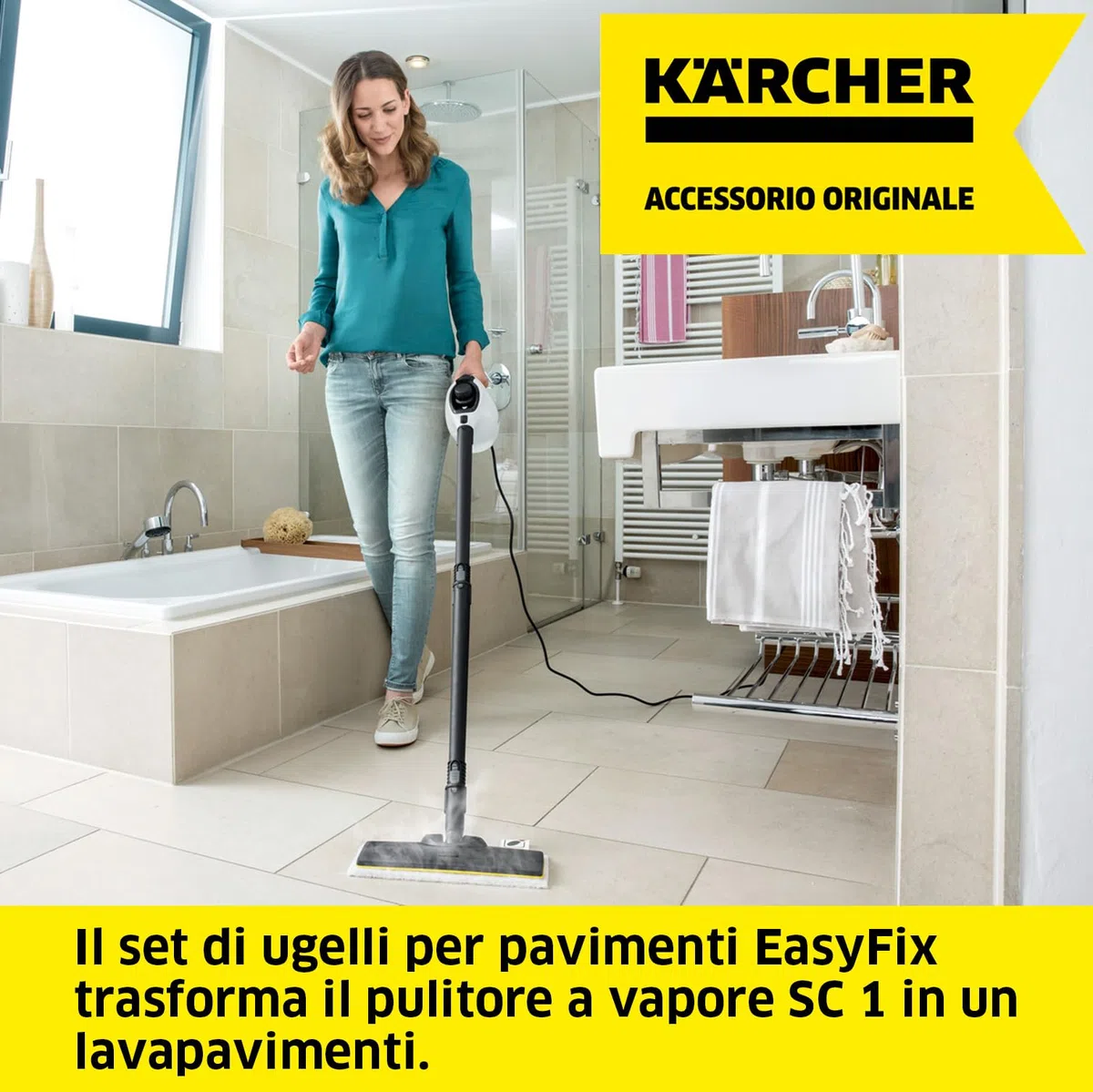 Kärcher set bocchetta per pavimenti EasyFix SC 1, bocchetta per pavimenti EasyFix, panno universale in microfibra, 2 tubi di prolunga (0,5 m), accessori originali per il pulitore a vapore Kärcher SC 1