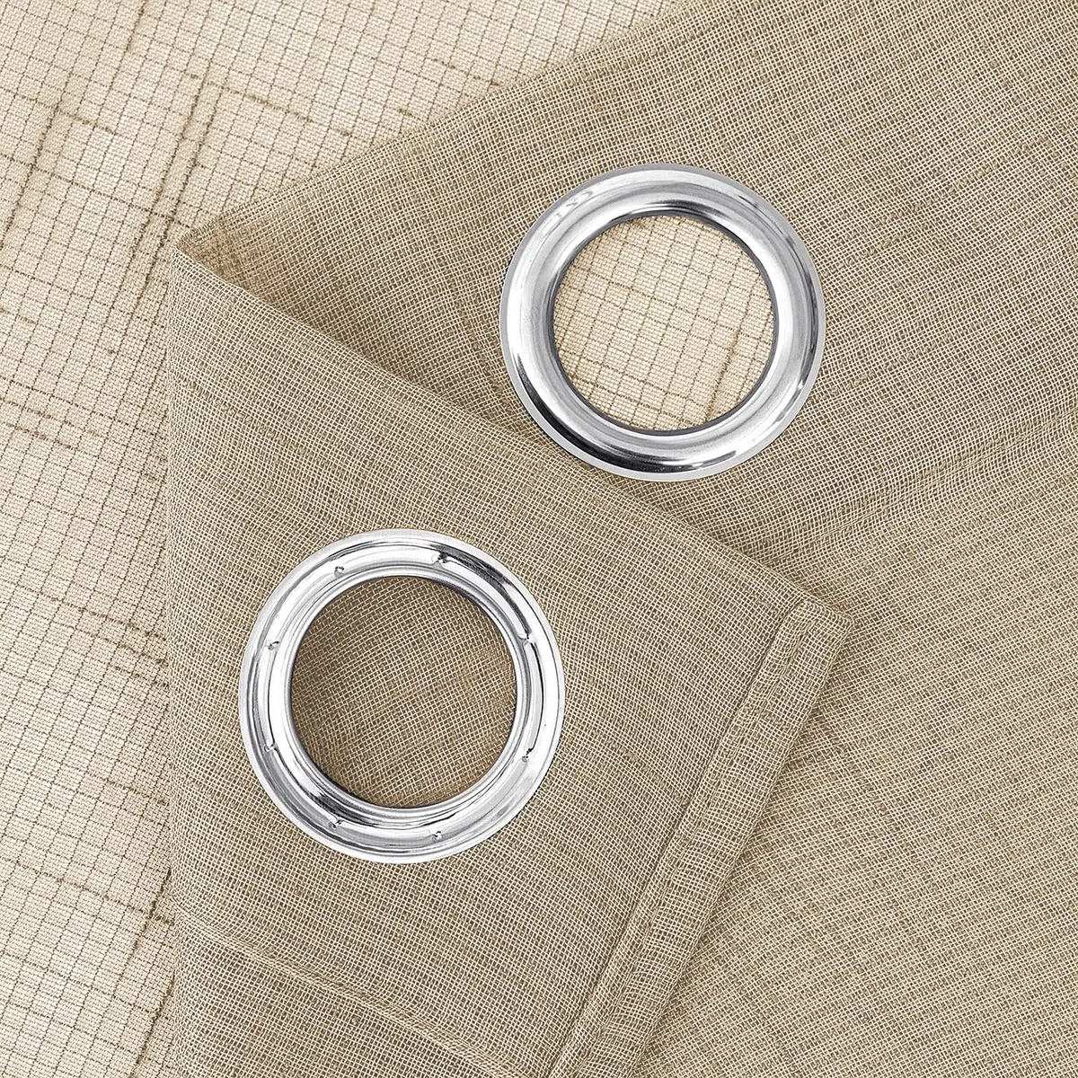 EMEMA Set di 2 tende in voile trasparenti in lino con occhielli, per soggiorno moderno, tenda decorativa per camera da letto, con occhielli, 140 x 260 cm (B x H) beige