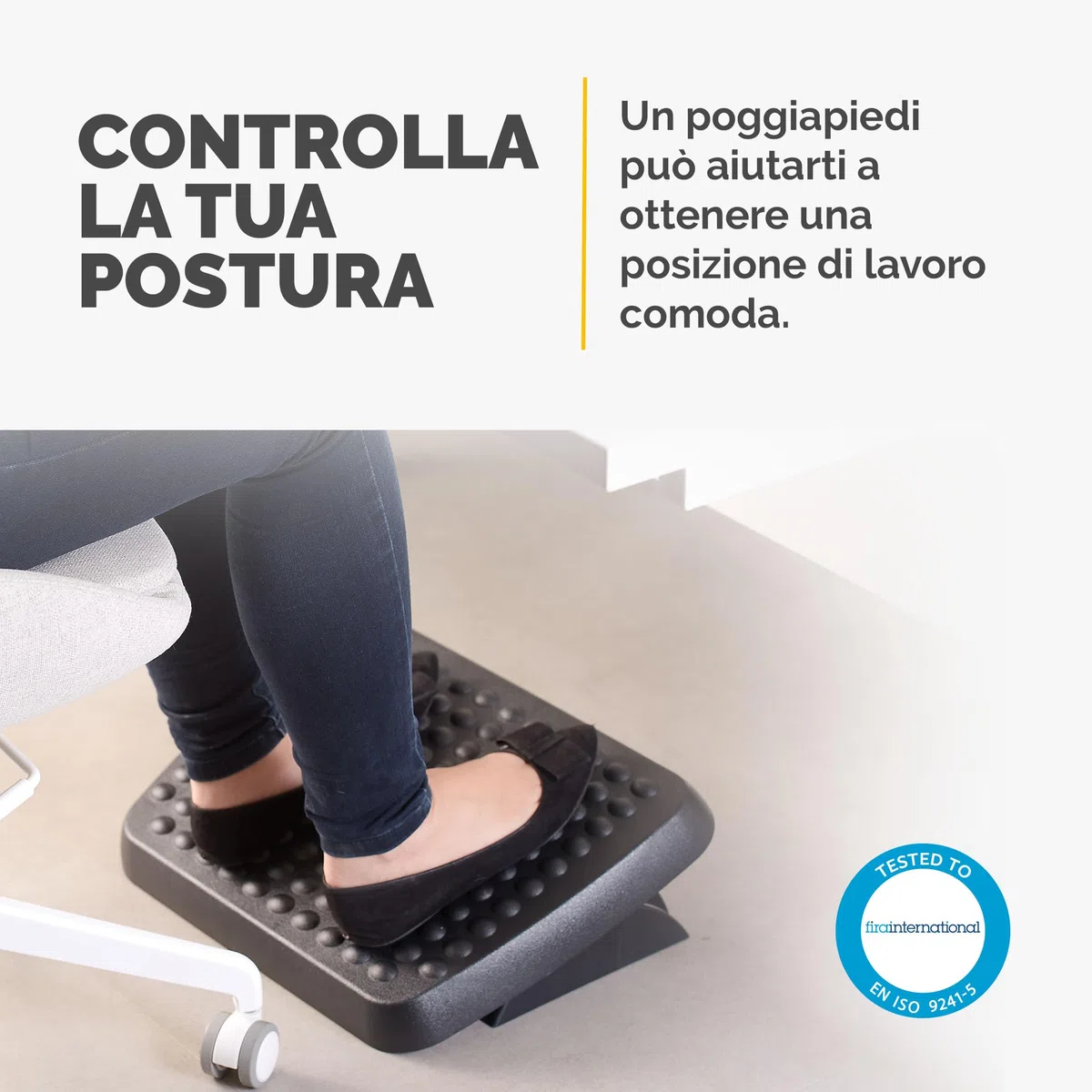 Fellowes poggiapiedi da scrivania standard, regolabile, poggia piedi ergonomico per casa e ufficio, colore nero