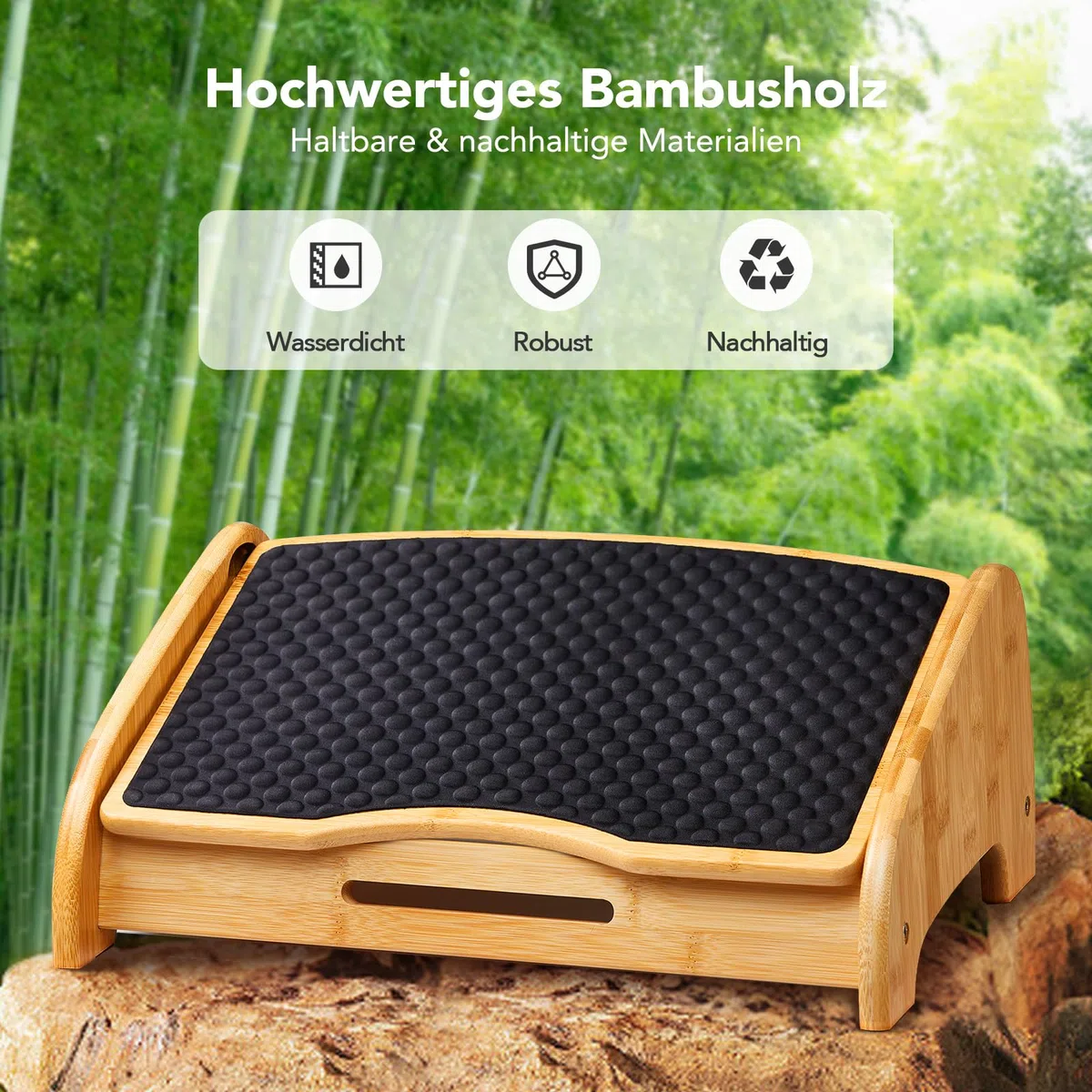 HUANUO Poggiapiedi Scrivania Bambù, Poggiapiedi Ergonomico con 4 Opzioni di Altezza e Angoli Regolabili, Superficie Massaggio Ciottoli, Antiscivolo per Migliorare Postura, Casa e Ufficio