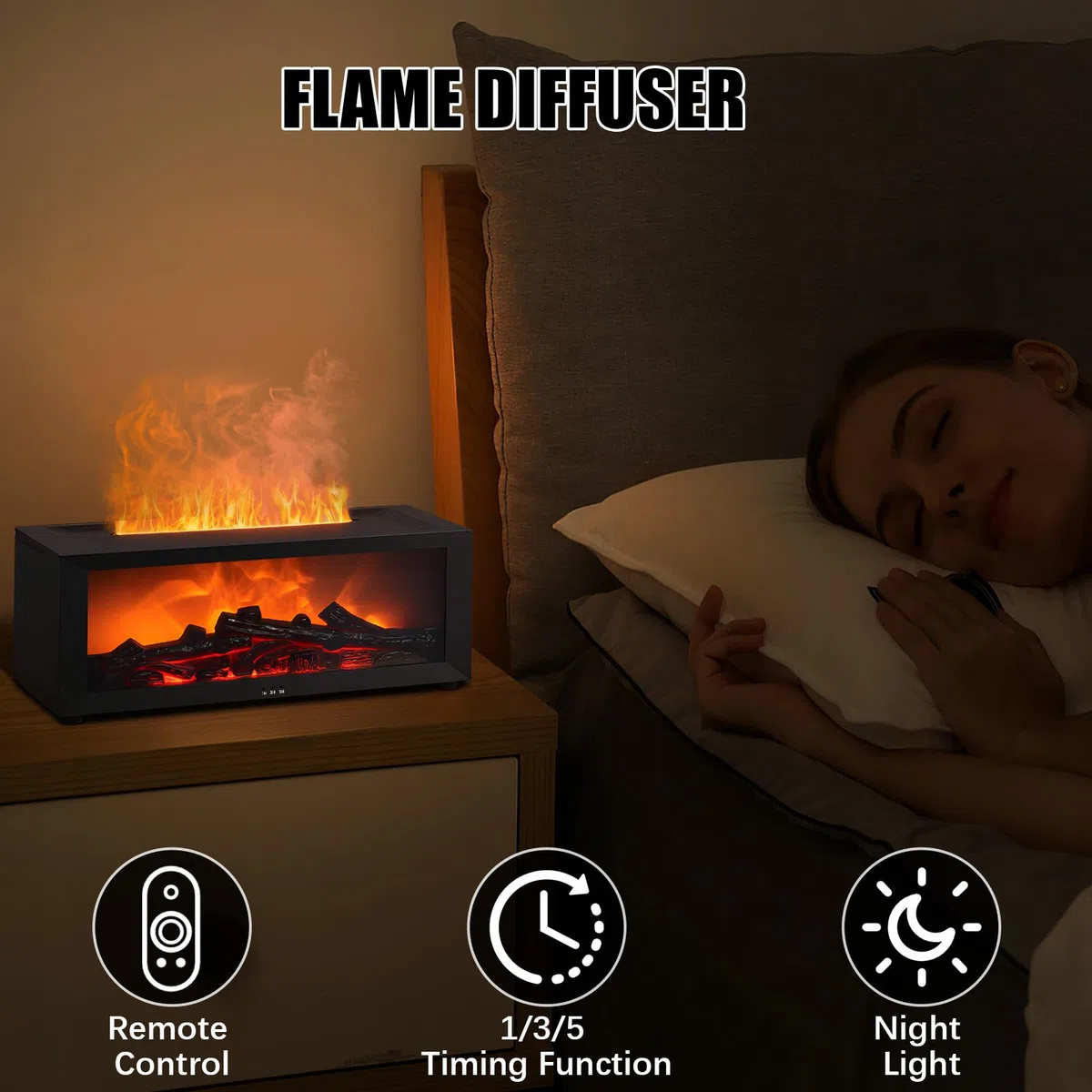 QKTYB Diffusore Di Oli Essenziali, 7 Fiamme Colorate Per Camino Diffusore Profumo Ambiente, 3 Timer Spegnimento Senza Acqua Diffusori Ambiente Elettrico Con Telecomando Per Stanza Ufficio