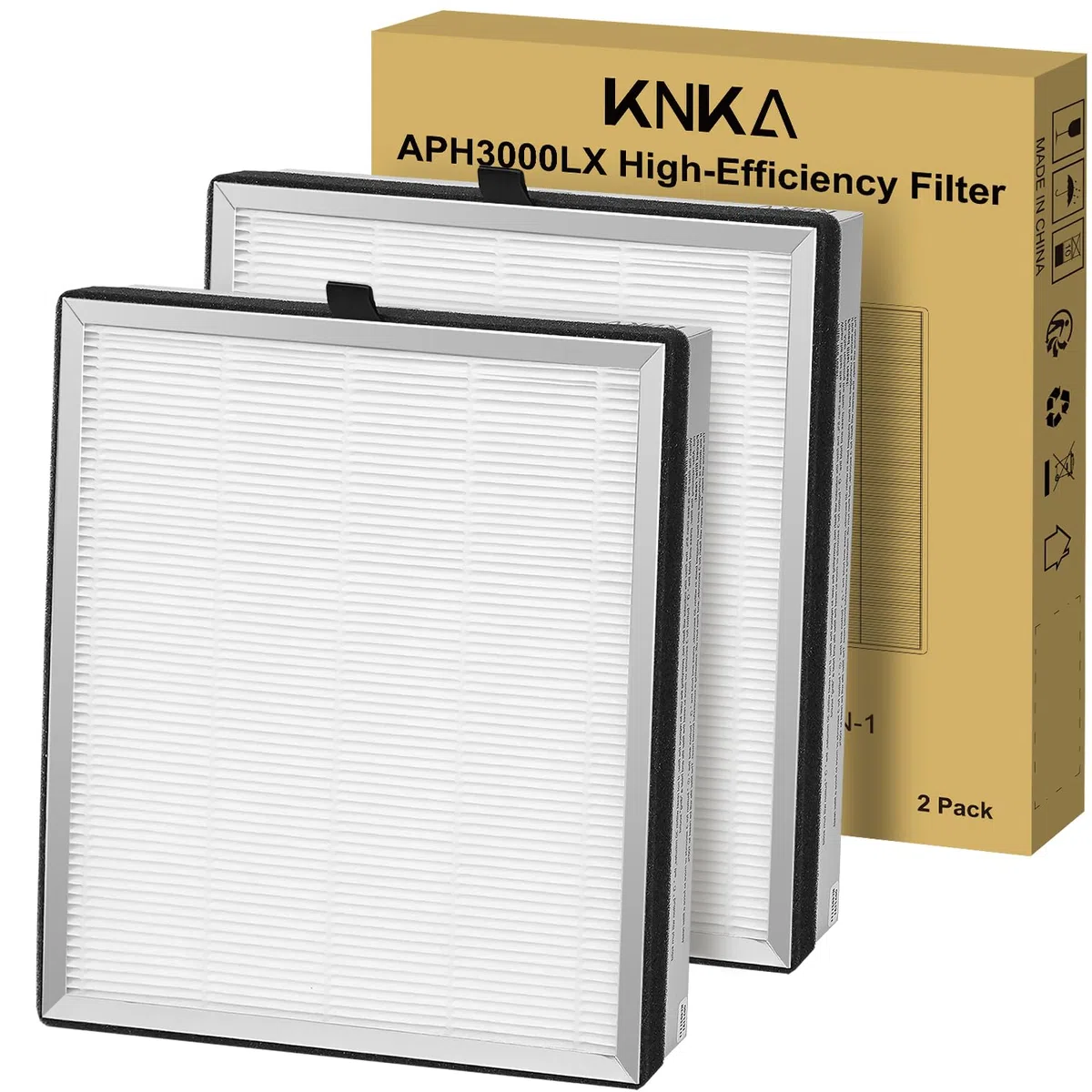 KNKA Filtro di Ricambio per Purificatore d'Aria APH3000, Confezione da 2 Filtri Combinati HEPA & Carbone Attivo, Rimuove 99,97% Polvere, Polline & Odori, Durevole