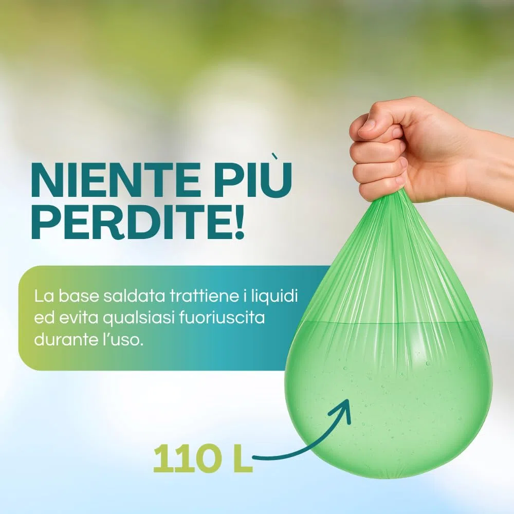100 Sacchi Raccolta Umido e Organico misura cm 70x110 (110 Litri) sacchetti spazzatura biodegradabili e compostabili