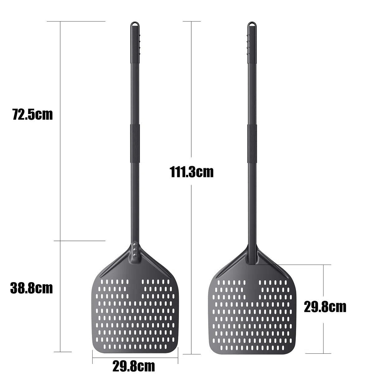 Pala per Pizza, 30 cm x 39 cm Pala per Pizza Lunga in Alluminio Anodizzato Duro con Manicotto in Silicone Termoisolante, Raschietto per Pizza Forata per Pizzas, Pane per Forno, Lunghezza Totale 111 cm
