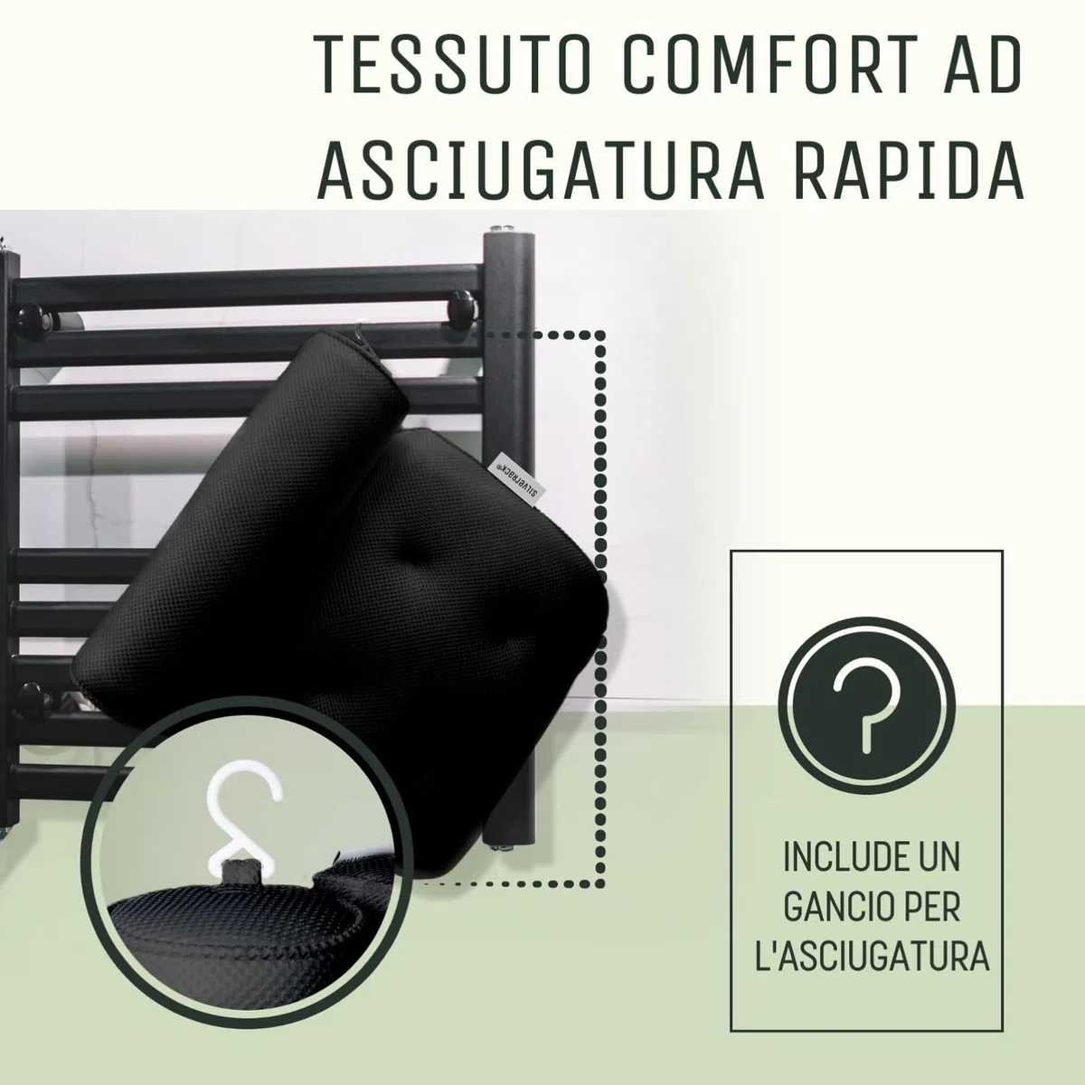 SilverRack Cuscino da bagno MEDIAMENTE MORBIDO [Nero 3D] - Cuscino per il collo per vasca da bagno con ventose come accessorio per vasca da bagno - Cuscino per vasca da bagno