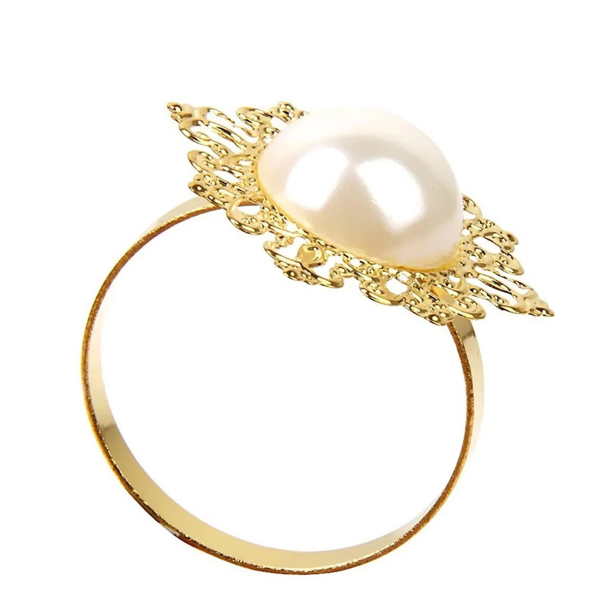Portatovaglioli ad anello, 24 pezzi, per matrimoni, banchetti, cene, perle finte (dorato)