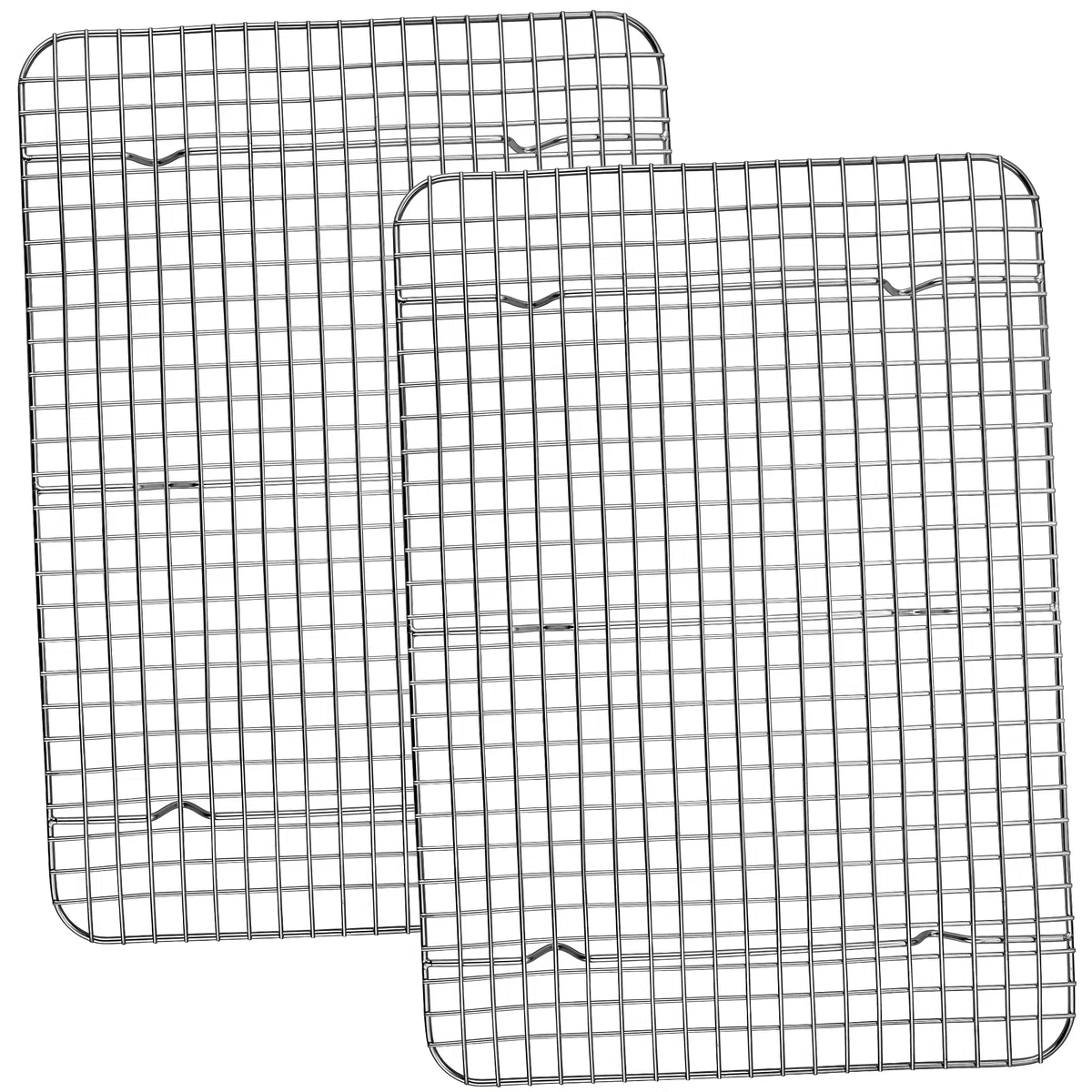 Joyfair Griglia di raffreddamento per torte, in acciaio inox, set da 2 pezzi, grande griglia rettangolare per cuocere, raffreddare, arrostire, grigliare, 39 x 28,5 x 2 cm, sana e antiruggine e
