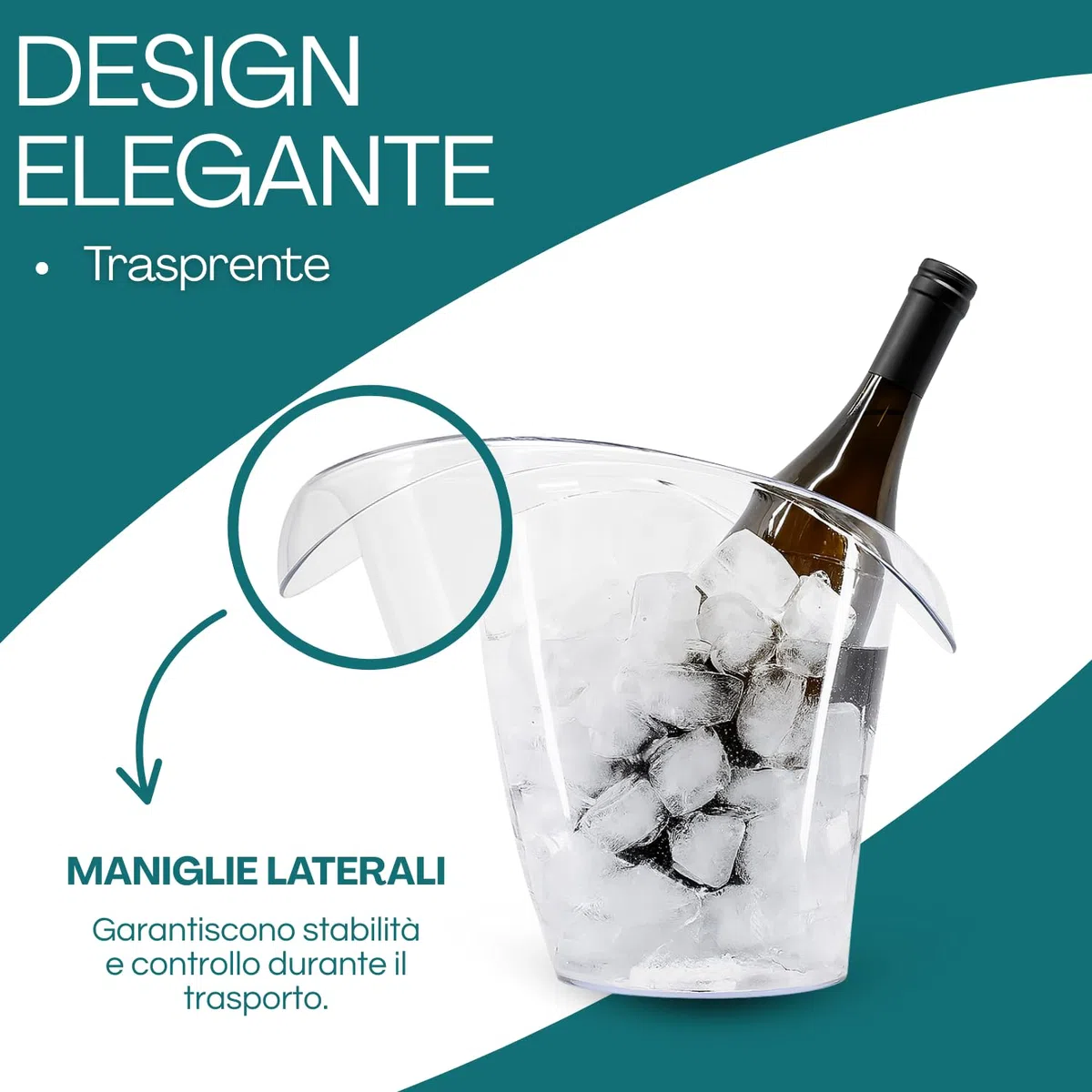 Virsus Secchiello per Spumante Trasparente 4781, misura 27x24 cm, Spumantiera Portaghiaccio Infrangibile Privo di BPA, 100% Riciclabile, Unglassy, cestello Bottiglie Vini Champagne per Feste ed Eventi