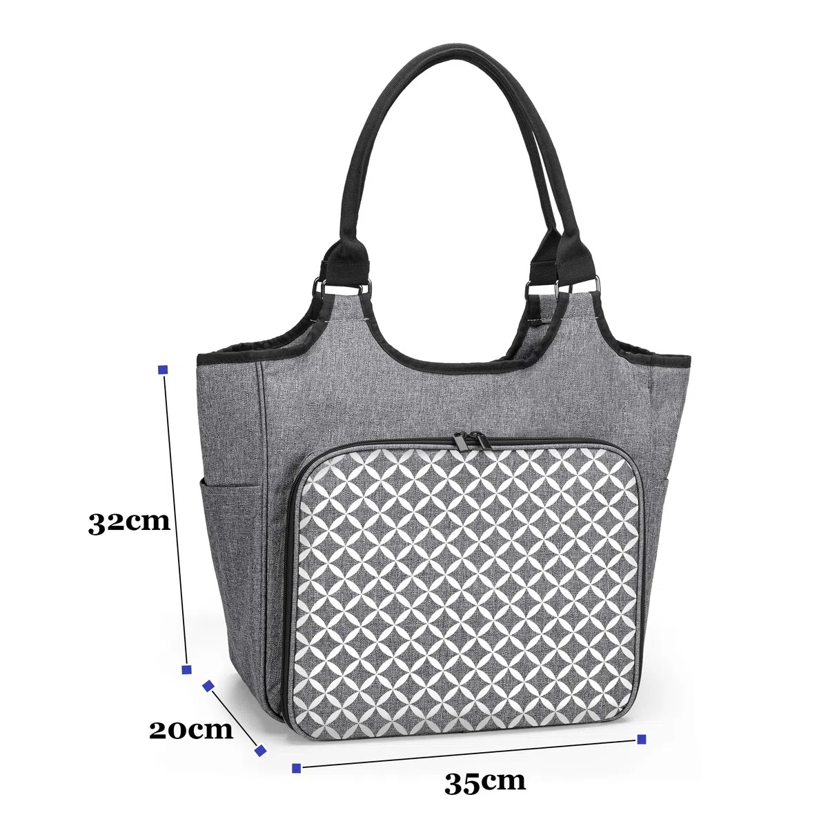 Yarwo Borsa Lavoro a Maglia, Organizer per Lana Gomitolo, Filati e Ferri da Maglia, Borsa da Trasporto per Lavoro a Maglia e Uncinetto Accessori, Grigio con Motivo Ovale
