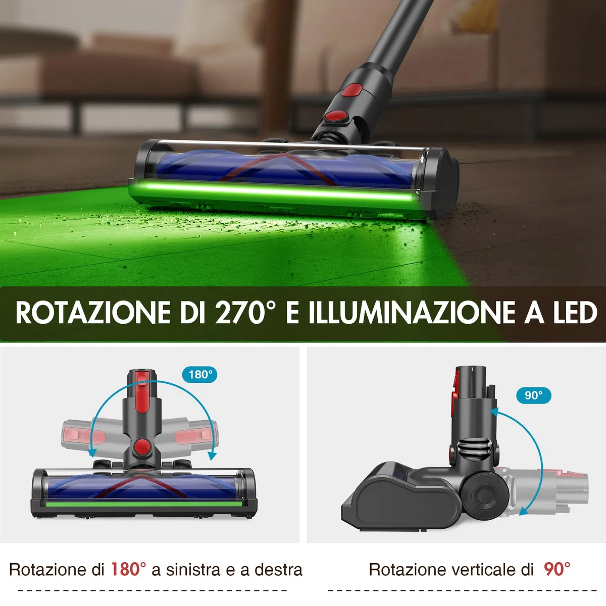 Spazzola compatibile con Dyson V8 V11 V7 V10 V15, Spazzolas Elettrica per Dyson con LED, Spazzola a Trasmissione Diretta per Aspirapolvere Dyson, Spazzolas di Ricambio per Dyson, Grigio