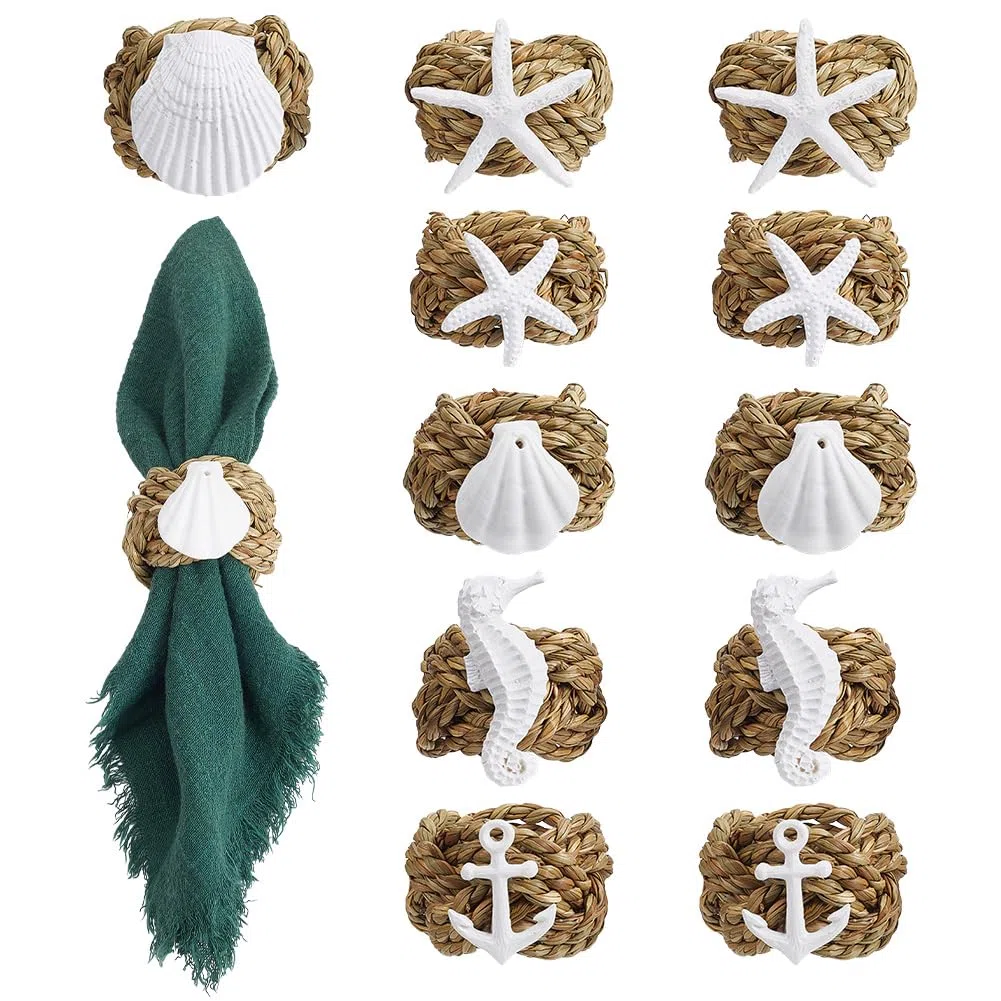 NBEADS 12 pz 6 anelli per Tovaglioli In Stile Costiero, Ornamenti In Resina, Stelle Marine, Cavallucci Marini Porta Tovaglioli Nautici per Decorazioni Da Tavola per Matrimoni In Spiaggia e Cene.