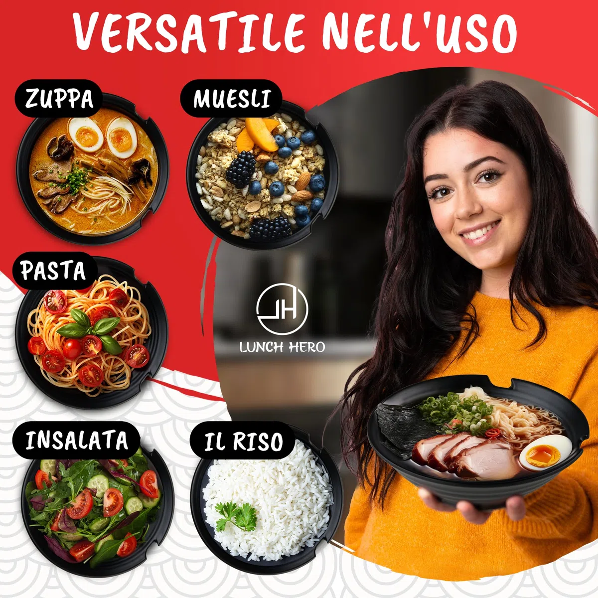 2x Set Ciotole Ramen I Set Ramen Bowl 1000ml di Alta Qualità I Set Ciotole Giapponesi da Tavola Tradizionali I Piatti Giapponesi con Ciotola Ramen Cucchiaio Bacchette