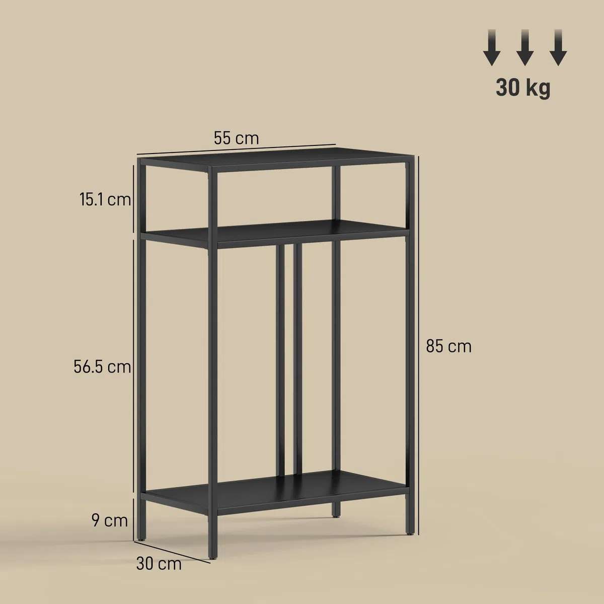 HOMCOM Consolle Ingresso con Ripiani, Tavolo Consolle in Metallo, Tavolino Ingresso per Camera da Letto, 55x30x85 cm, Nero