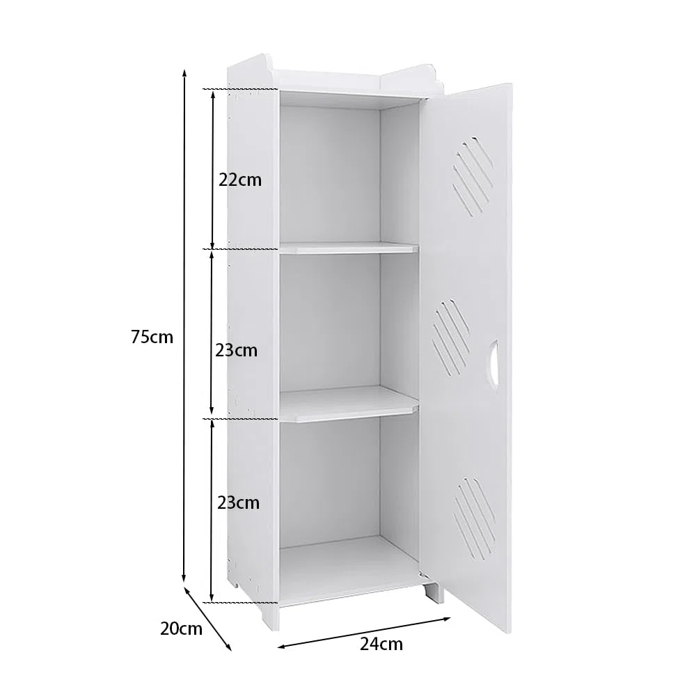 HUOLE Mobile Bagno Verticale Porta Oggetti da Bagno Slim Salvaspazio con Apertura, armadietto con ante e ripiani, Armadietto Porta Carta Igienica, Detergenti e Accessori,(B) 75 x 20 x 24 cm - Blanc
