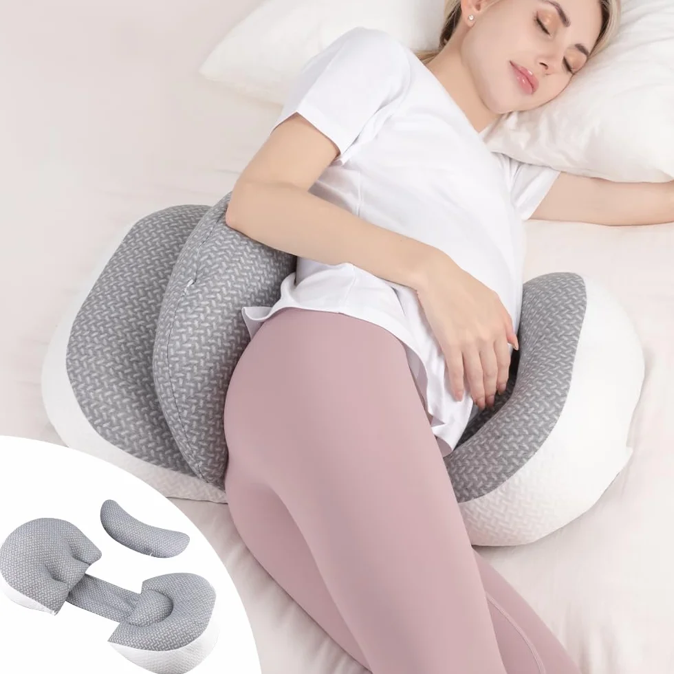Chilling Home Cuscino per gravidanza per dormire, cuscino premaman per pancia, regolabile e portatile, per adulti, con fodera traspirante (grigio)